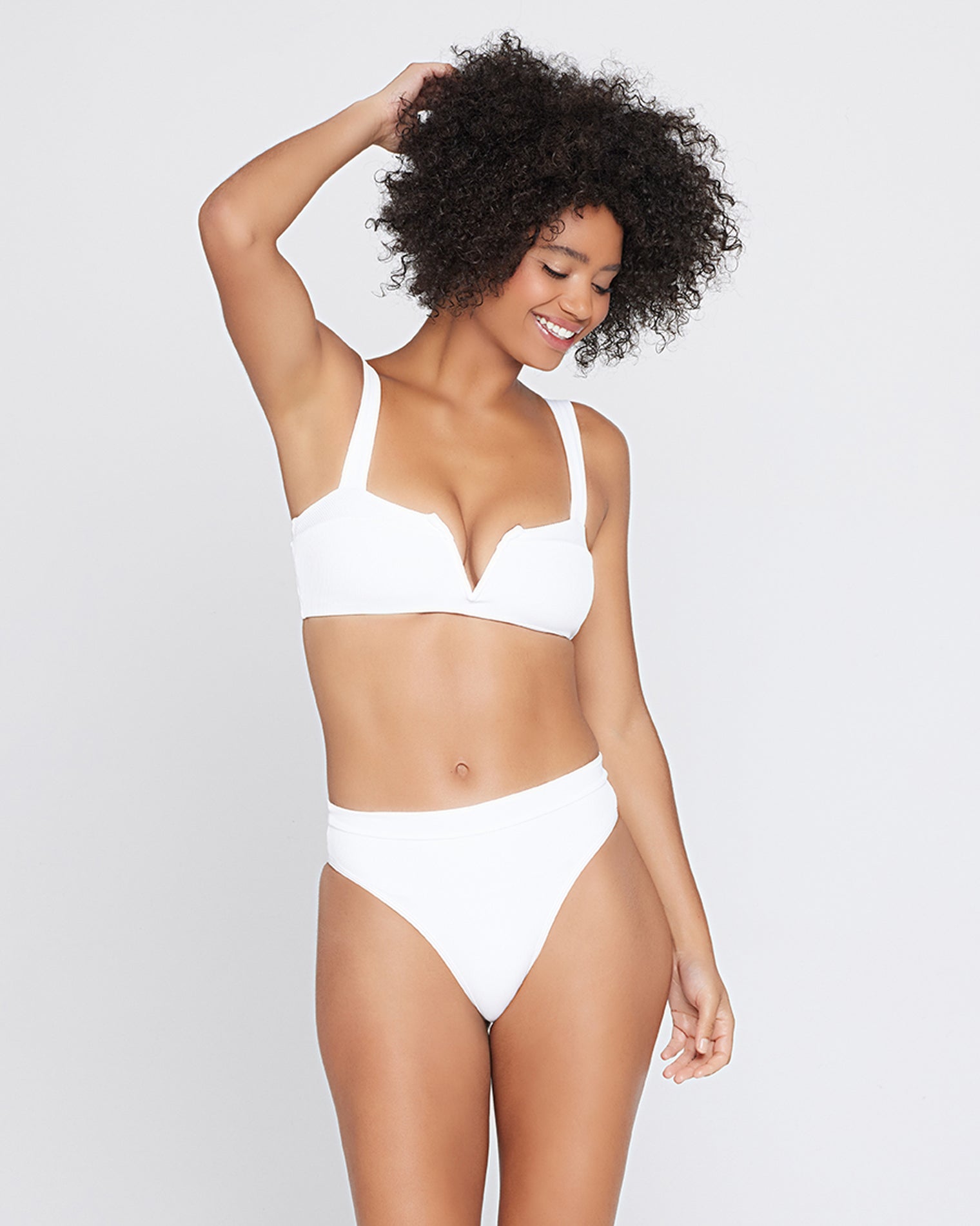Ribbed Frenchi Bikini Bottom - White White | Model: Valyn (size: S) | Hover