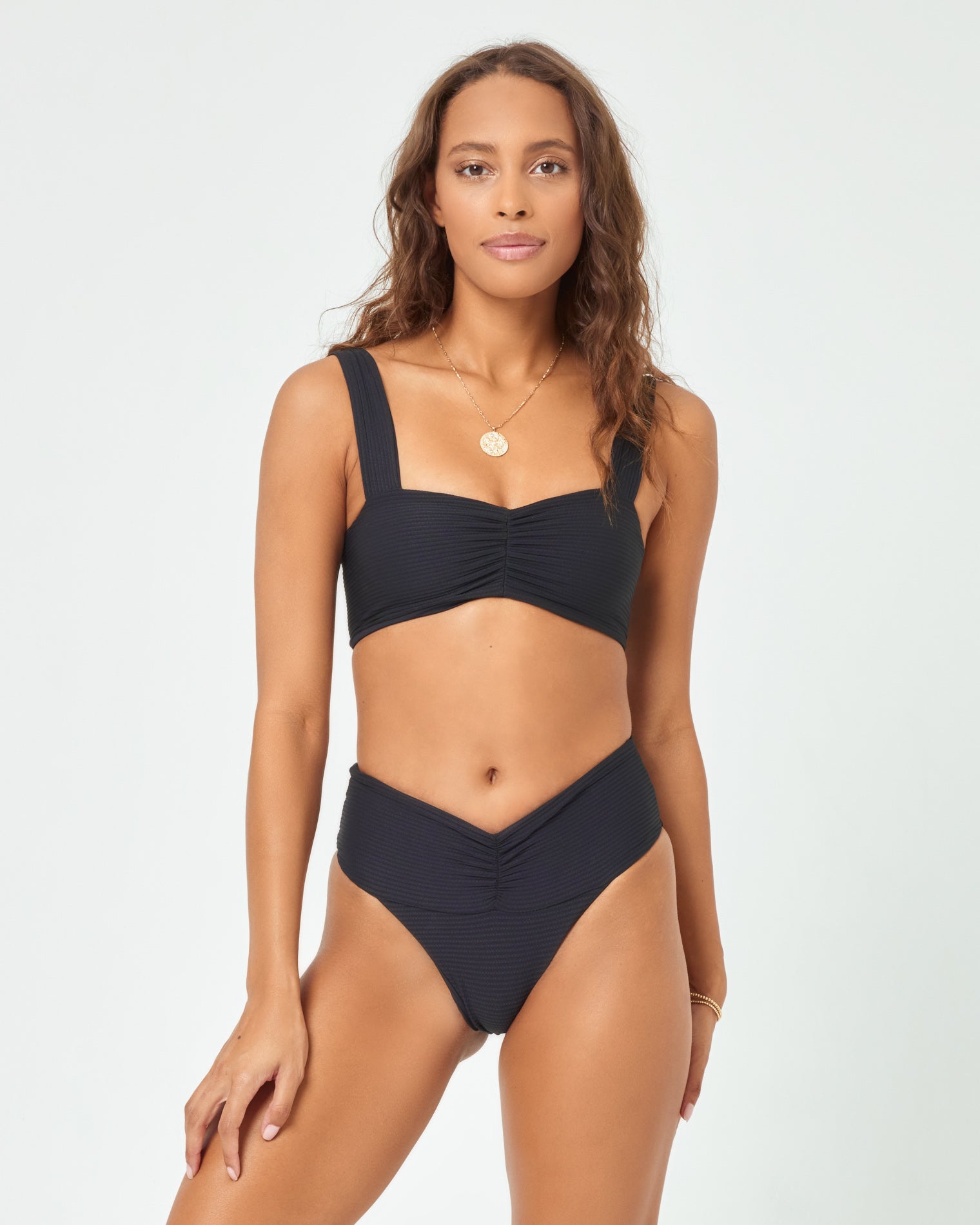 Eco Chic Repreve® Bardot Bikini Bottom - Black Black | Model: Natalie (size: S)