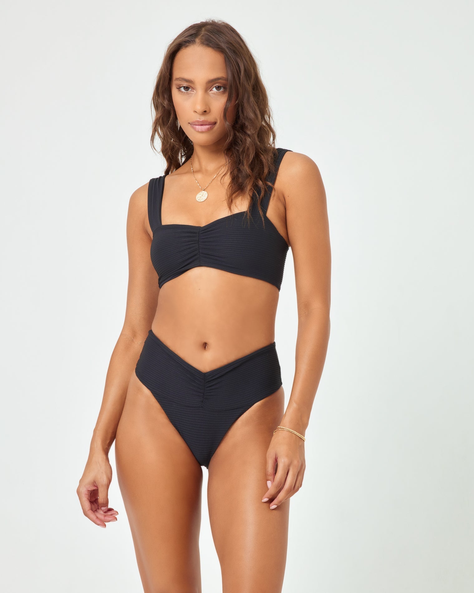 Eco Chic Repreve® Bardot Bikini Bottom - Black Black | Model: Natalie (size: S)