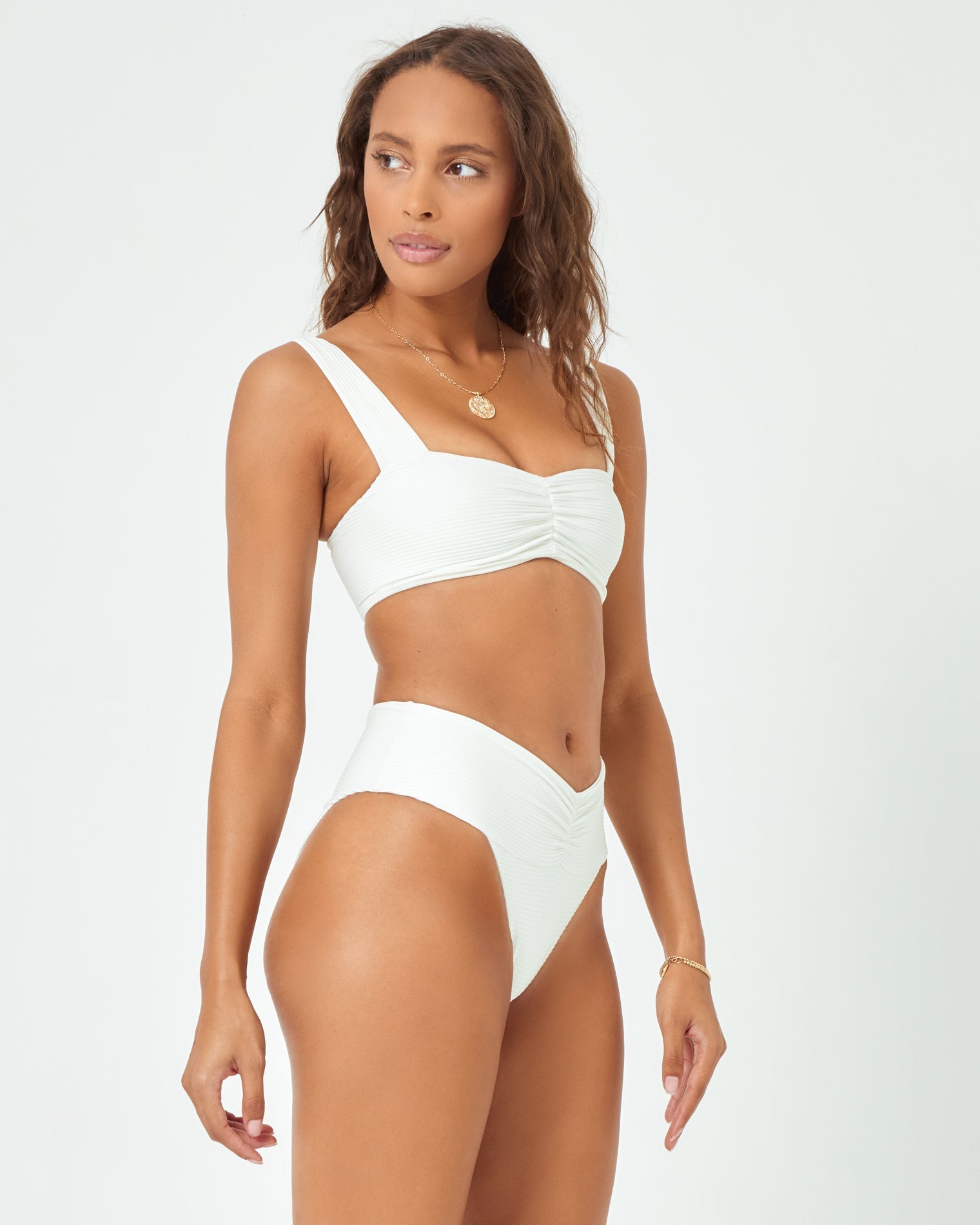 Eco Chic Repreve® Bardot Bikini Bottom - Cream Cream | Model: Natalie (size: S) | Hover