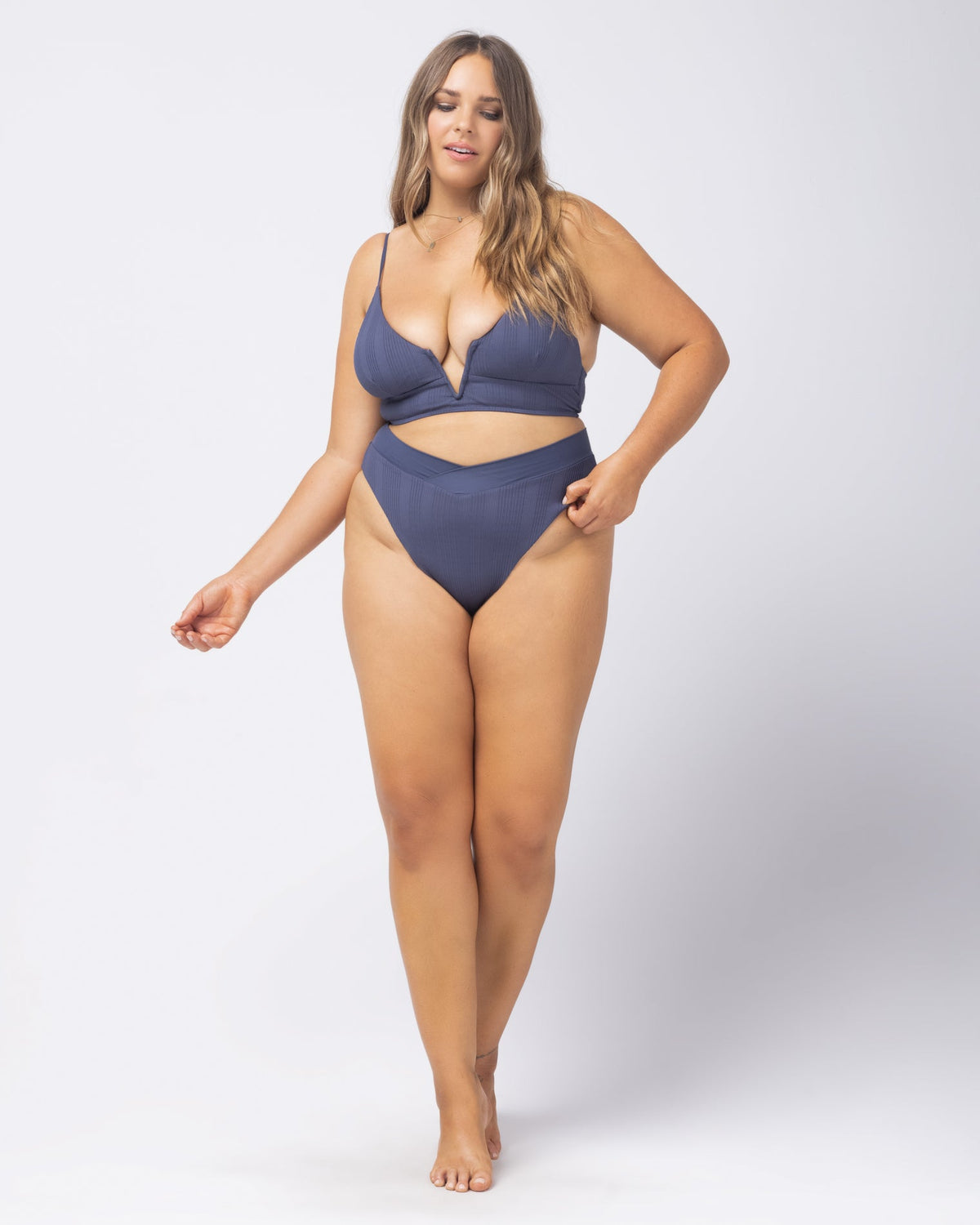 Pointelle Rib Court Bikini Bottom - Slate Slate | Model: Ali (size: XL)