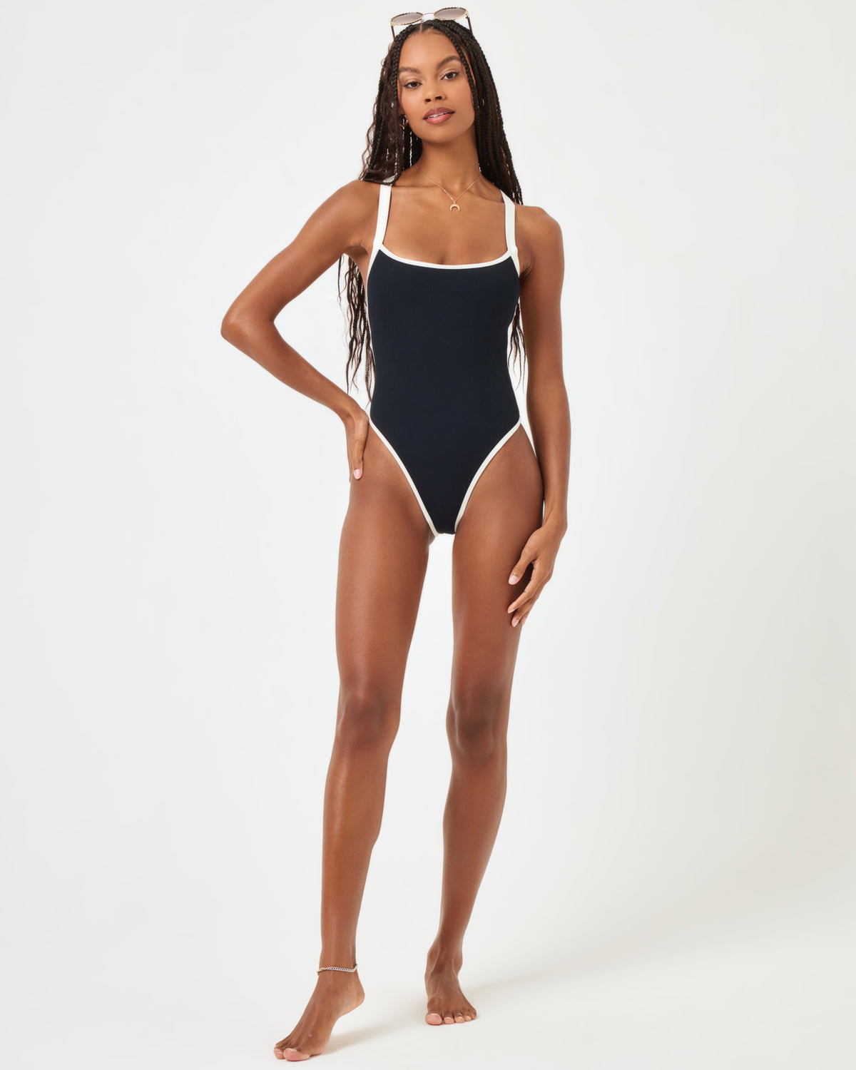 Ribbed Baewatch One Piece Swimsuit - Black-Cream Black-Cream | Model: Taelor (size: S)