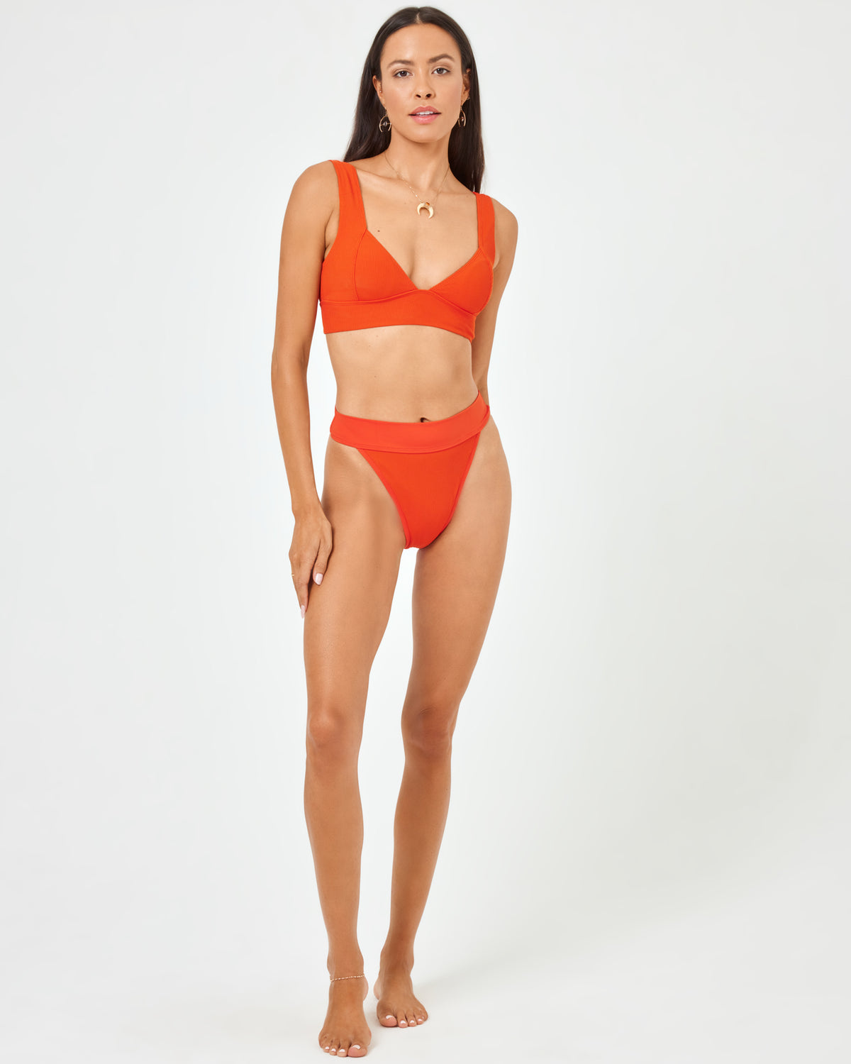 Ribbed Lola Bikini Bottom - Pimento Pimento | Model: Emily (size: S)