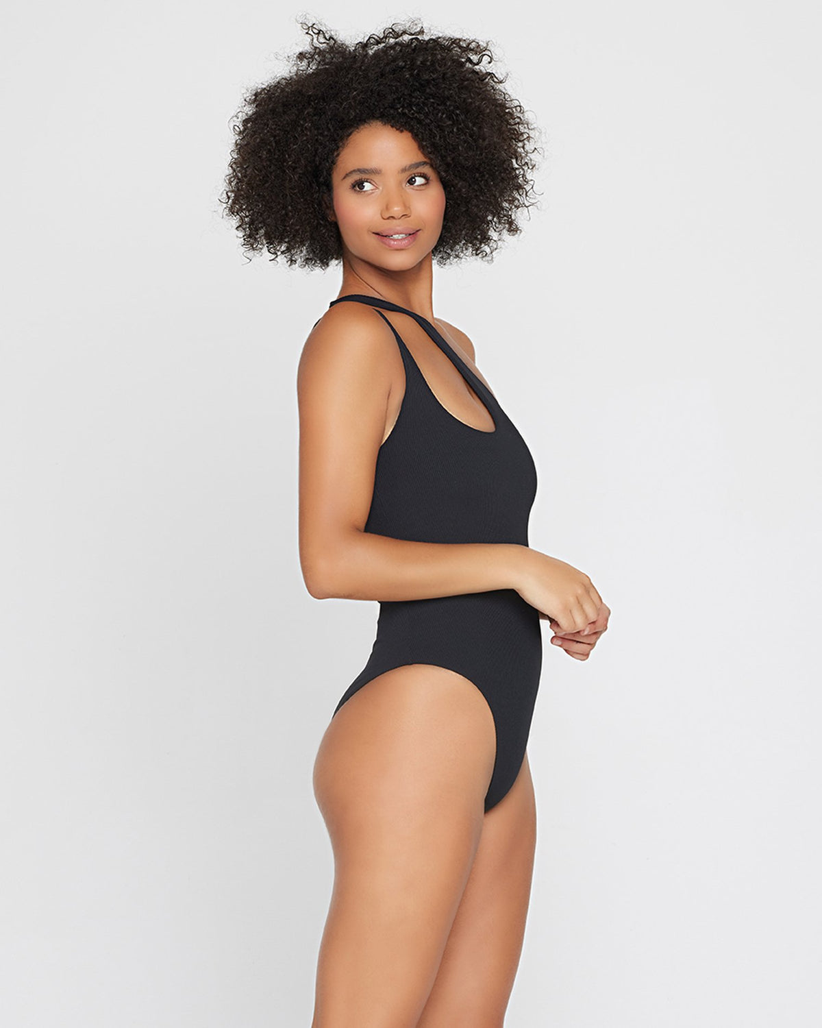 Ribbed Phoebe One Piece Swimsuit - Black Black | Model: Valyn (size: 6/S)
