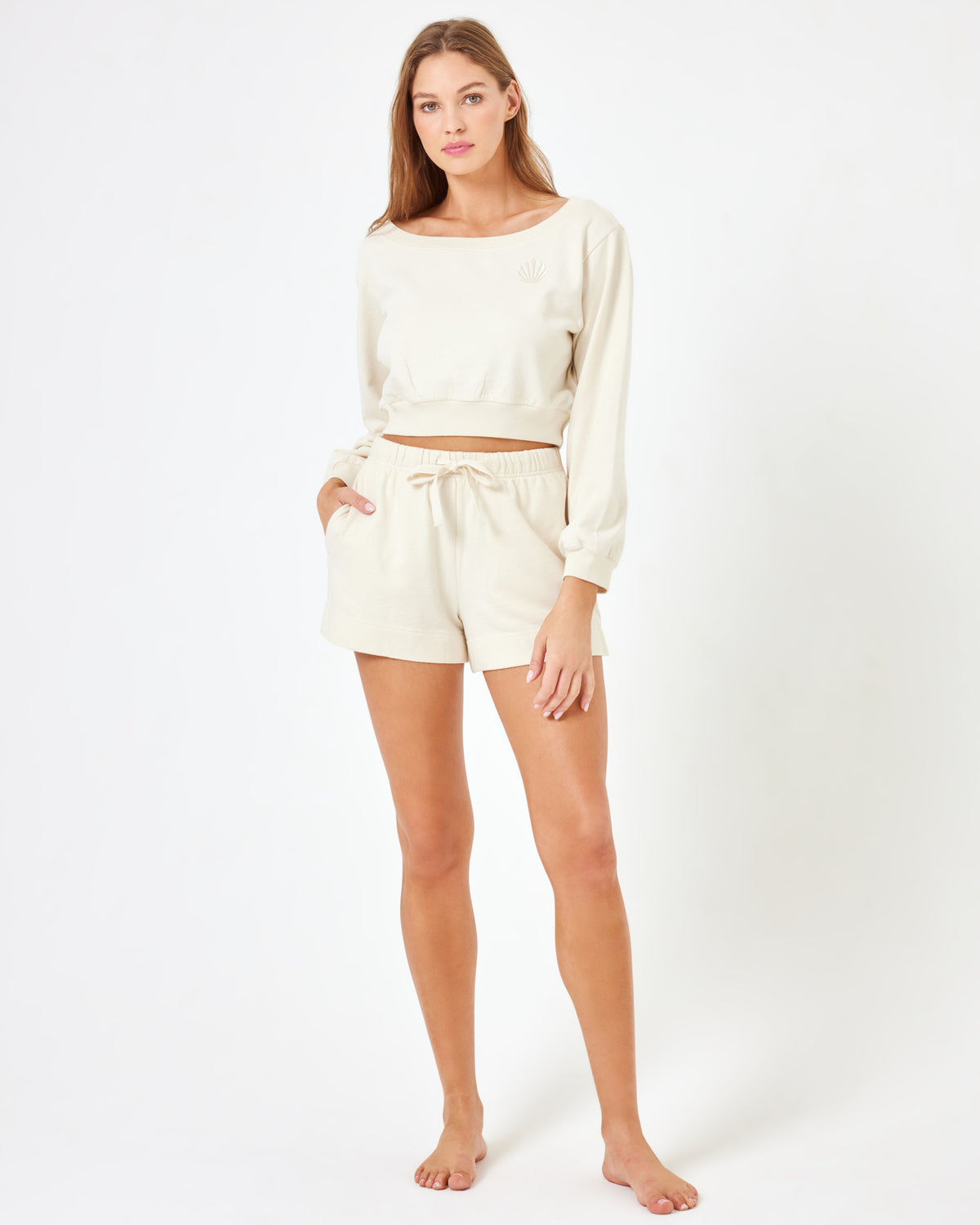 LSPACE X Anthropologie Bancroft Sweatshirt - Cream Cream | Model: Daria (size: S)
