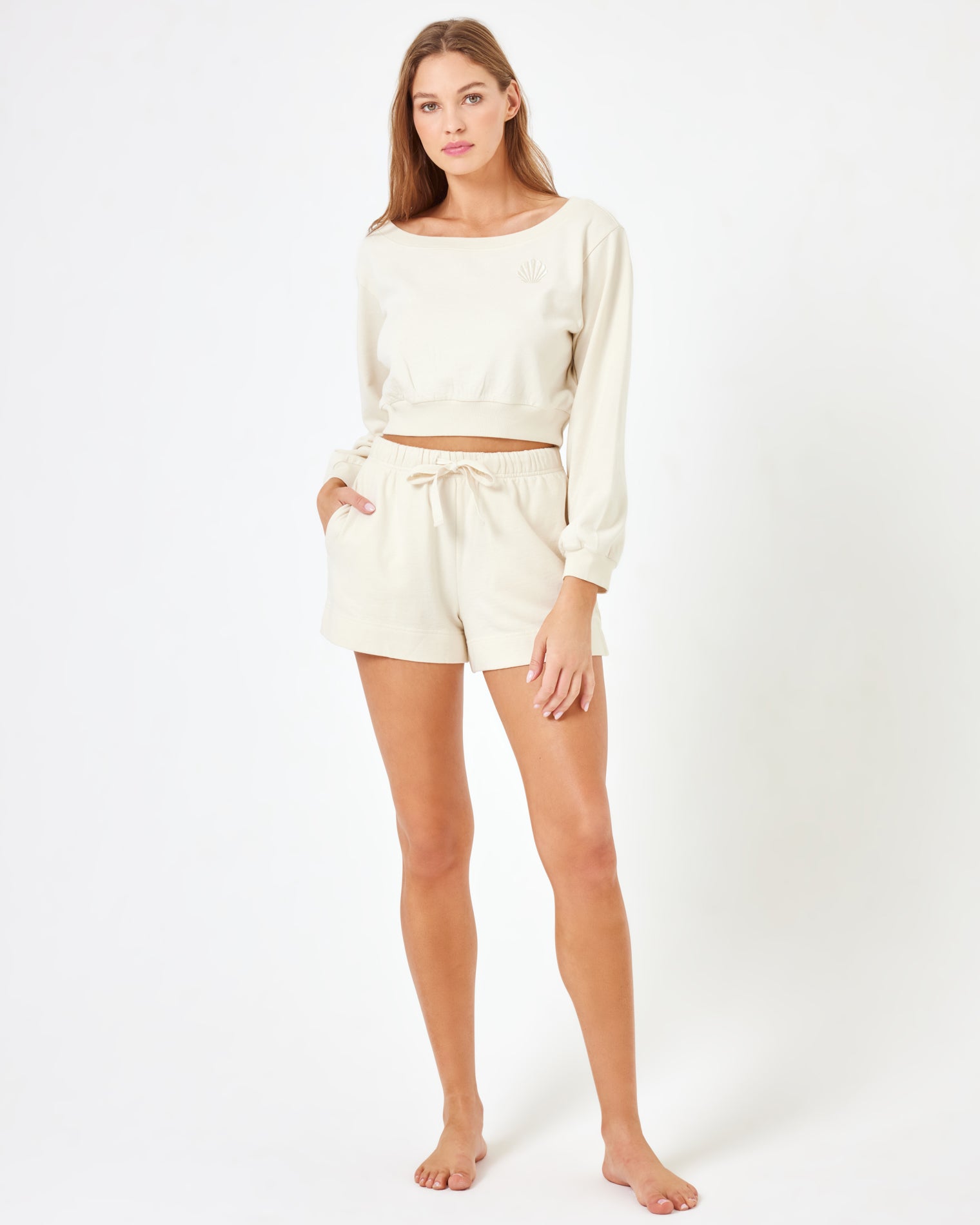 LSPACE X Anthropologie Solo Short - Cream Cream | Model: Daria (size: S) | Hover