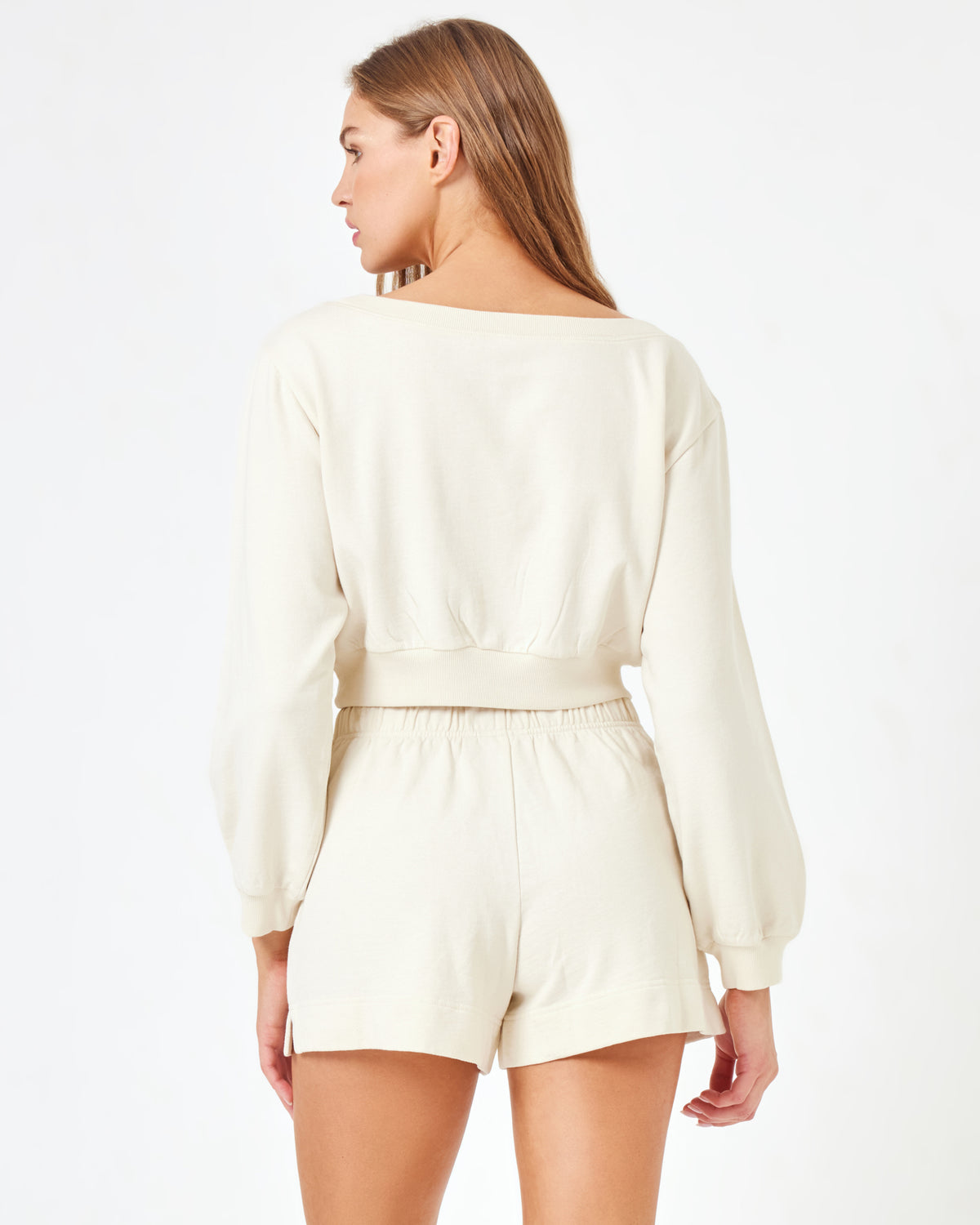 LSPACE X Anthropologie Solo Short - Cream Cream | Model: Daria (size: S)