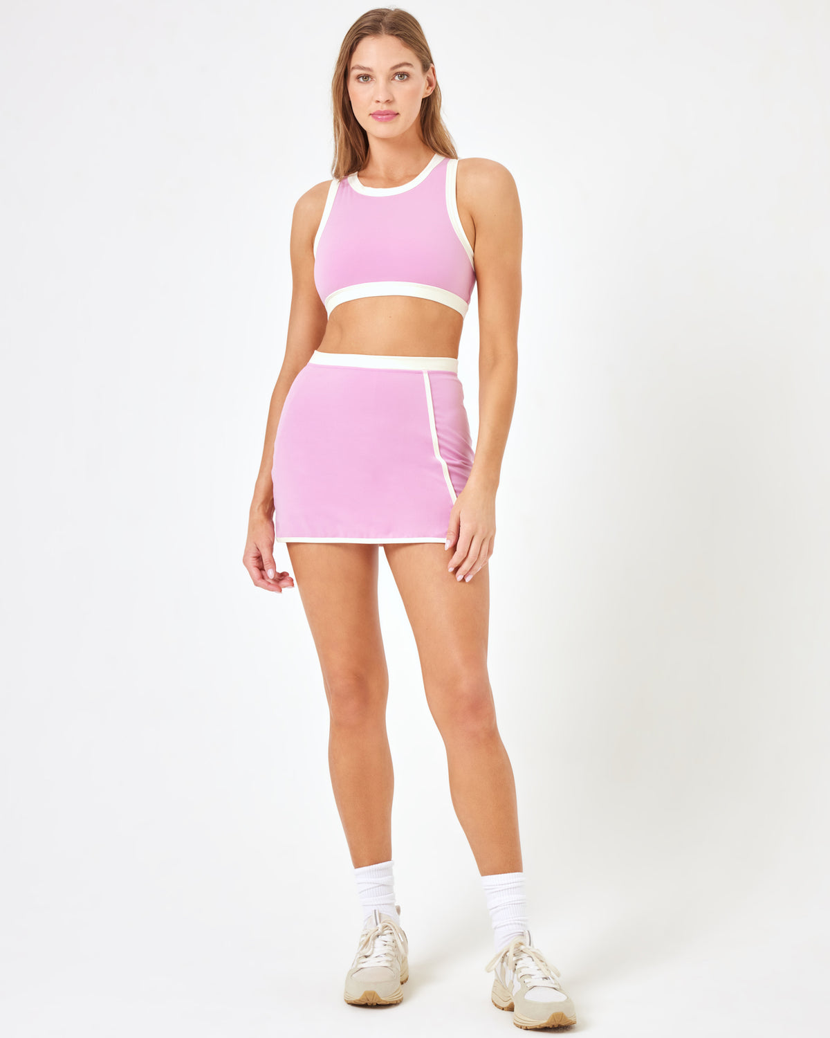LSPACE X Anthropologie Campbell Skort - Pink Lady Pink Lady | Model: Anna (size: S) | Hover