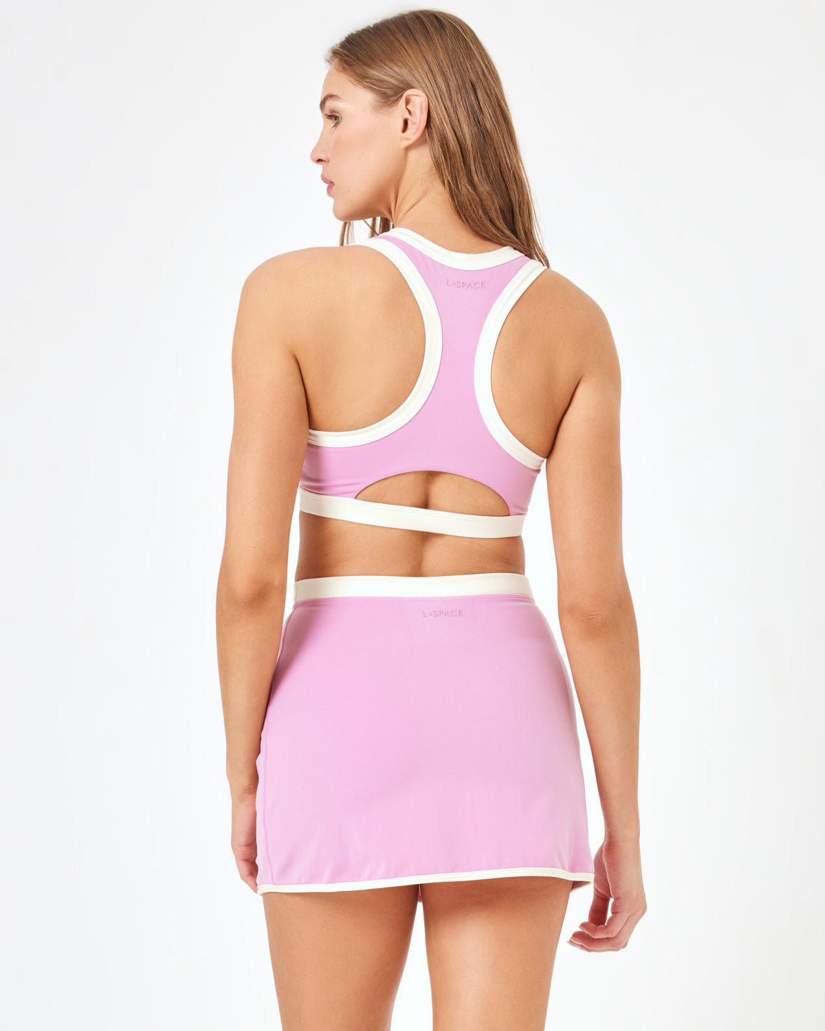 LSPACE X Anthropologie Campbell Skort - Pink Lady Pink Lady | Model: Anna (size: S)