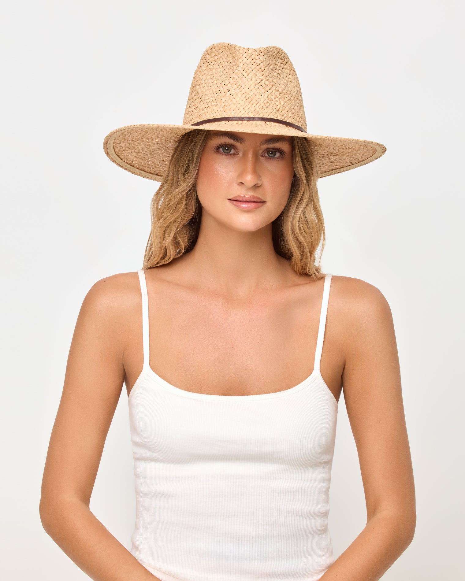 Marnie Hat - Natural LSPACE Marnie hat in natural, front view on model.