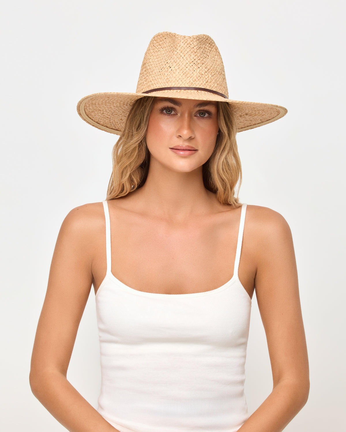 Marnie Hat - Natural LSPACE Marnie hat in natural, front view on model.