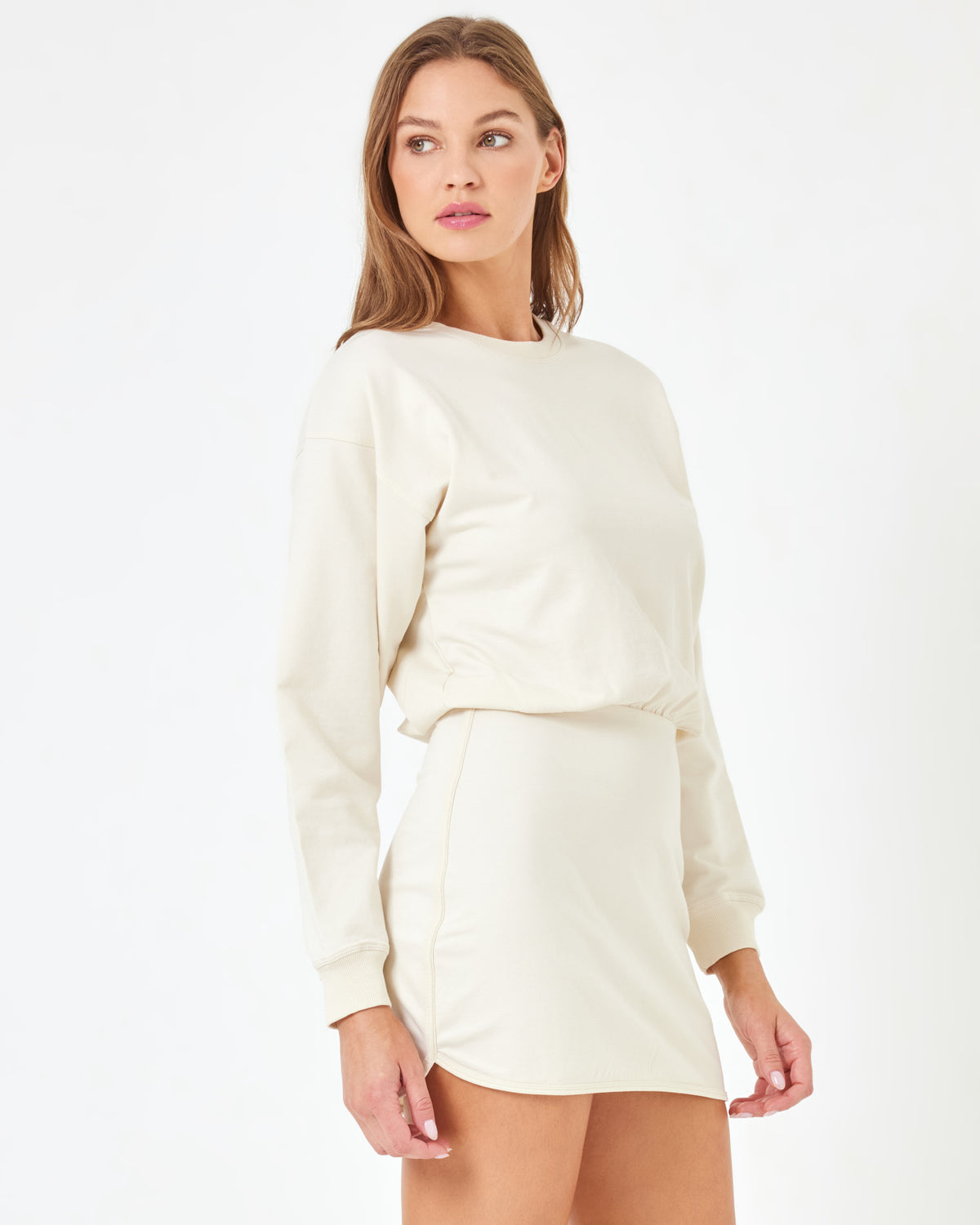LSPACE X Anthropologie Groove Dress - Cream Cream | Model: Daria (size: S) | Hover