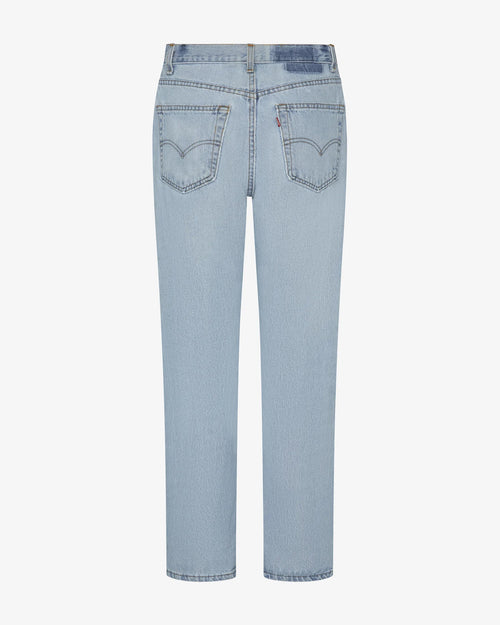 Back off-model view of the aligrace V Waist Jean in light wash, showing the classic back pockets and straight-leg silhouette.