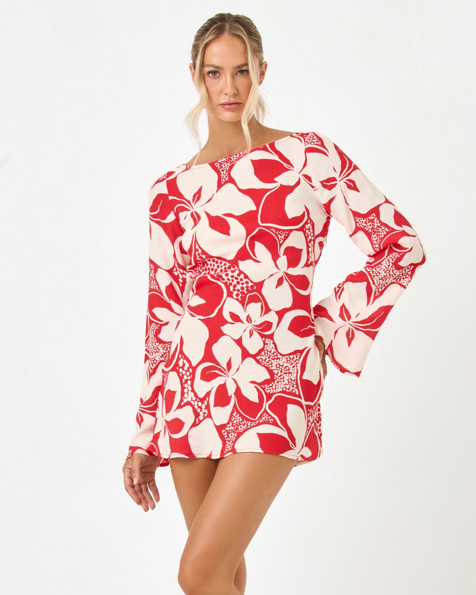 hibiscus mini dress Champagne Showers Halterneck Slip Mini Dress Hibiscus Print Peach