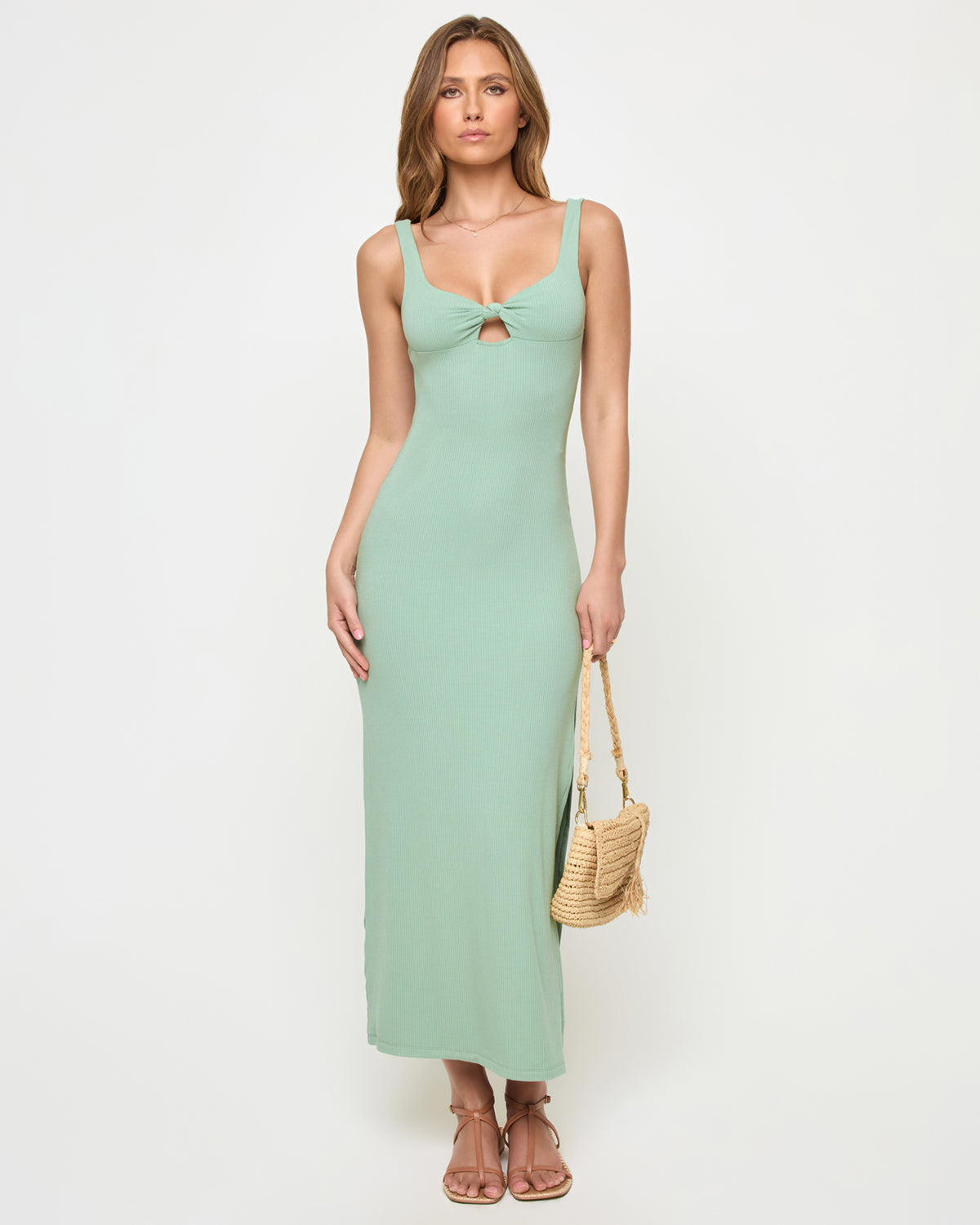 Alexis Dress - Celadon Celadon | Badge:New Arrival_#B2AC88_#ffffff' Green ribbed maxi dress