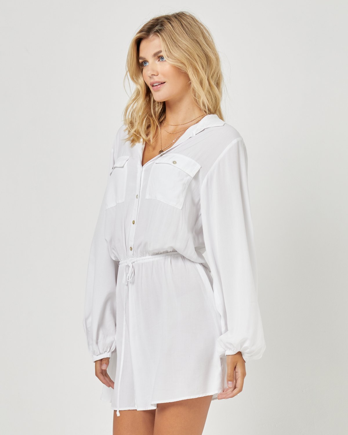 Amelia Dress - White White | Model: Stephanie (size: S)