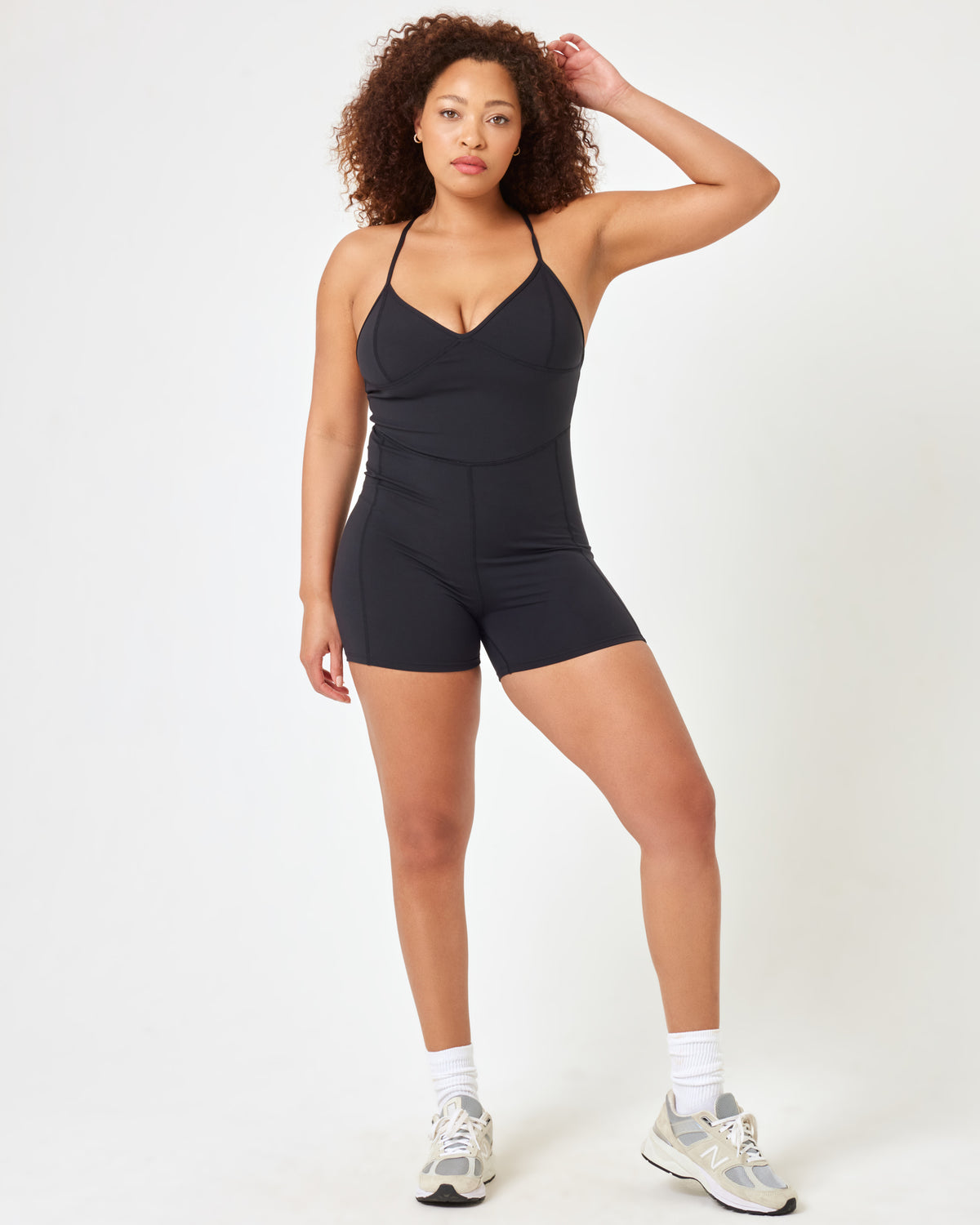Owen Romper - Black Black | Model: Amber (size: XL)