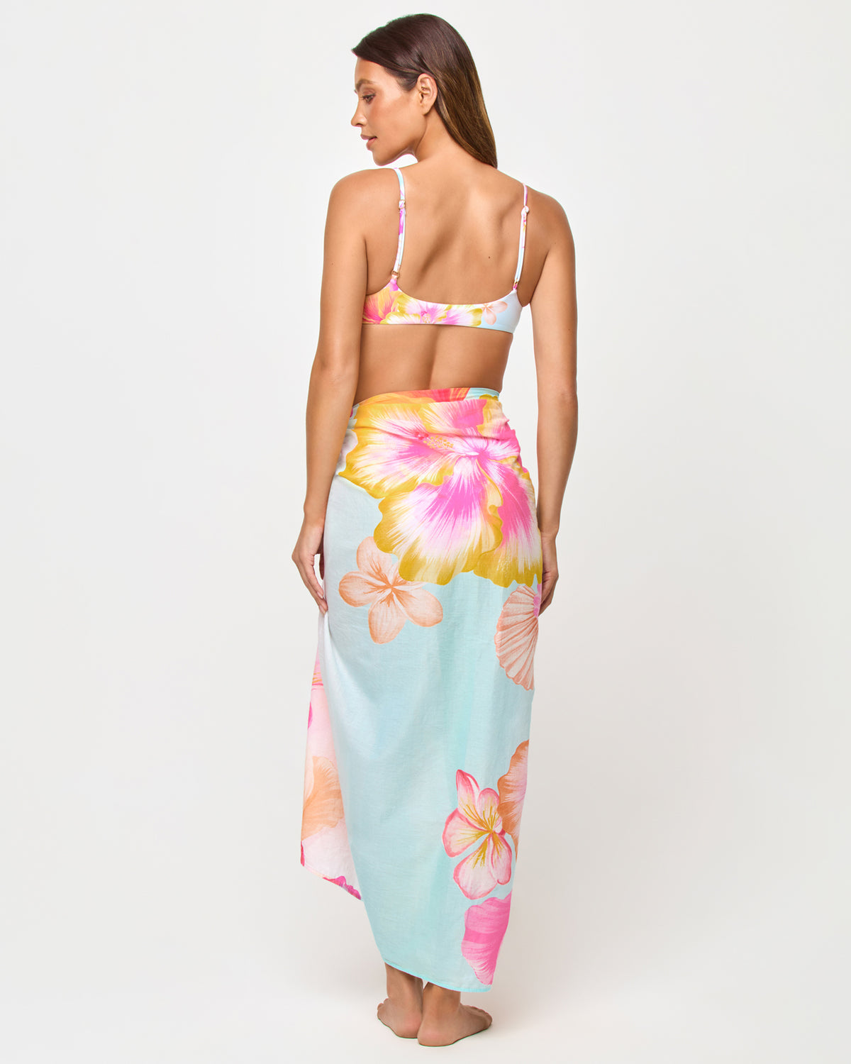 Mika Sarong - Hibiscus And Plumeria Oh My LSPACE Mika Sarong in Hibiscus And Plumeria Oh My print, back view on model.