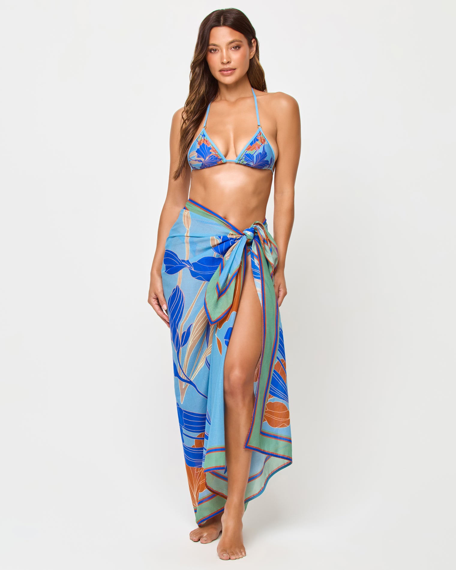 Mika Sarong - Ciao Bella LSPACE Mika sarong in Ciao Bella print, front view on model.