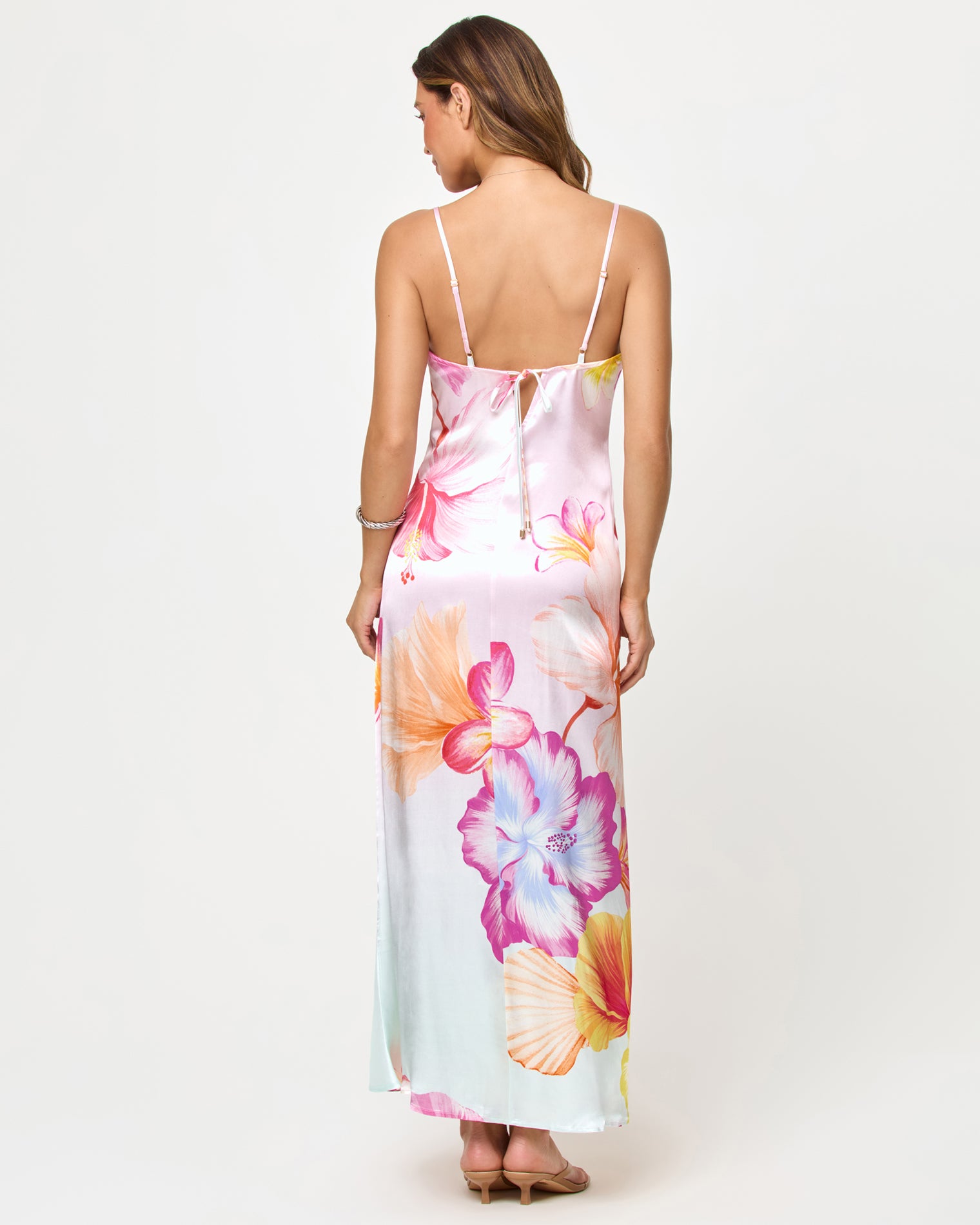 Gabby Maxi - Hibiscus And Plumeria Oh My LSPACE Gabby Maxi in Hibiscus And Plumeria Oh My print, back view on model.