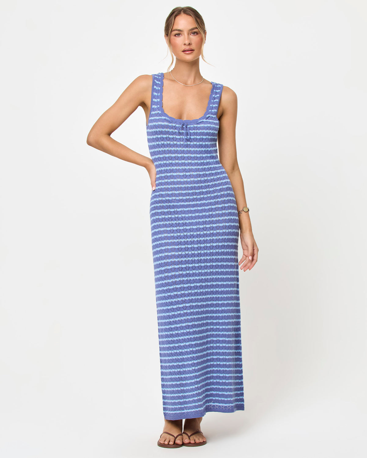 Rosalie Maxi - Blue Lagoon Blue Lagoon | Badge:New Arrival_#B2AC88_#ffffff'

LSPACE Rosalie maxi dress in blue lagoon, front view on model.