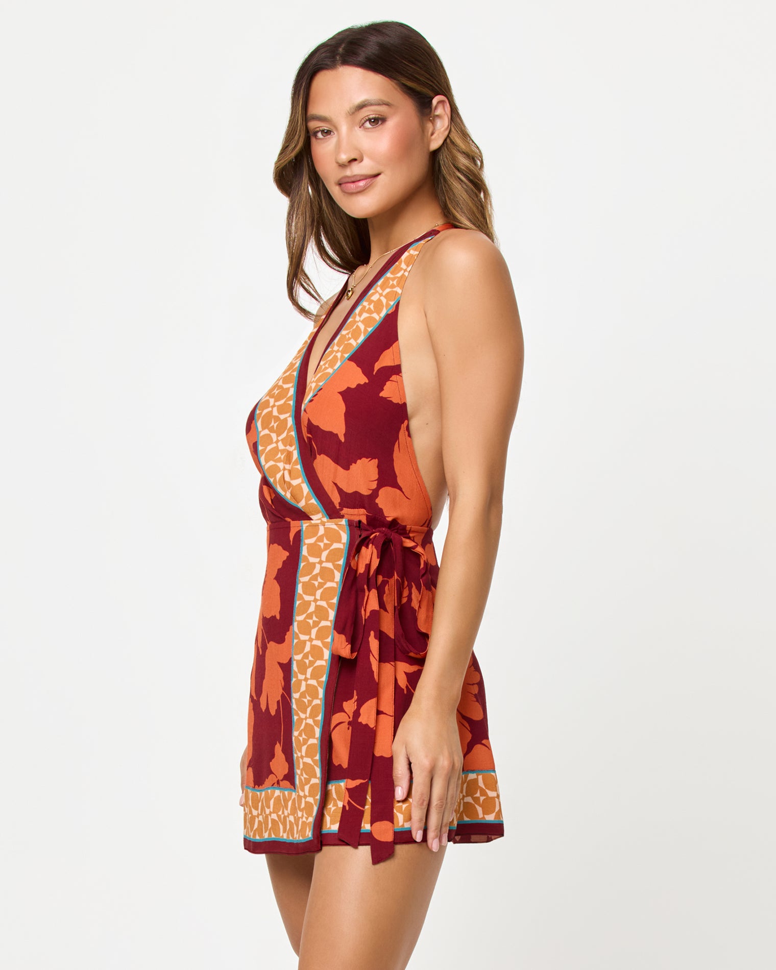 Taura Mini Dress - Cocobolo LSPACE Taura Mini Dress in Cocobolo print, side view on model.