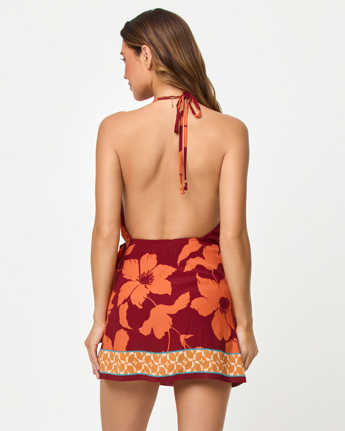 Taura Mini Dress - Cocobolo LSPACE Taura Mini Dress in Cocobolo print, back view on model.