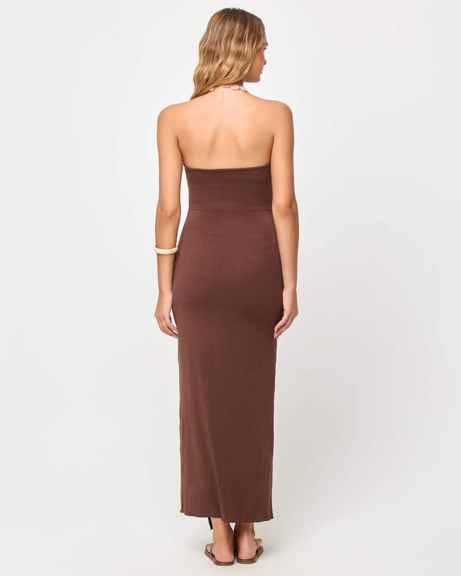 Noah Dress - Espresso LSPACE Noah Dress in espresso, back view on model.