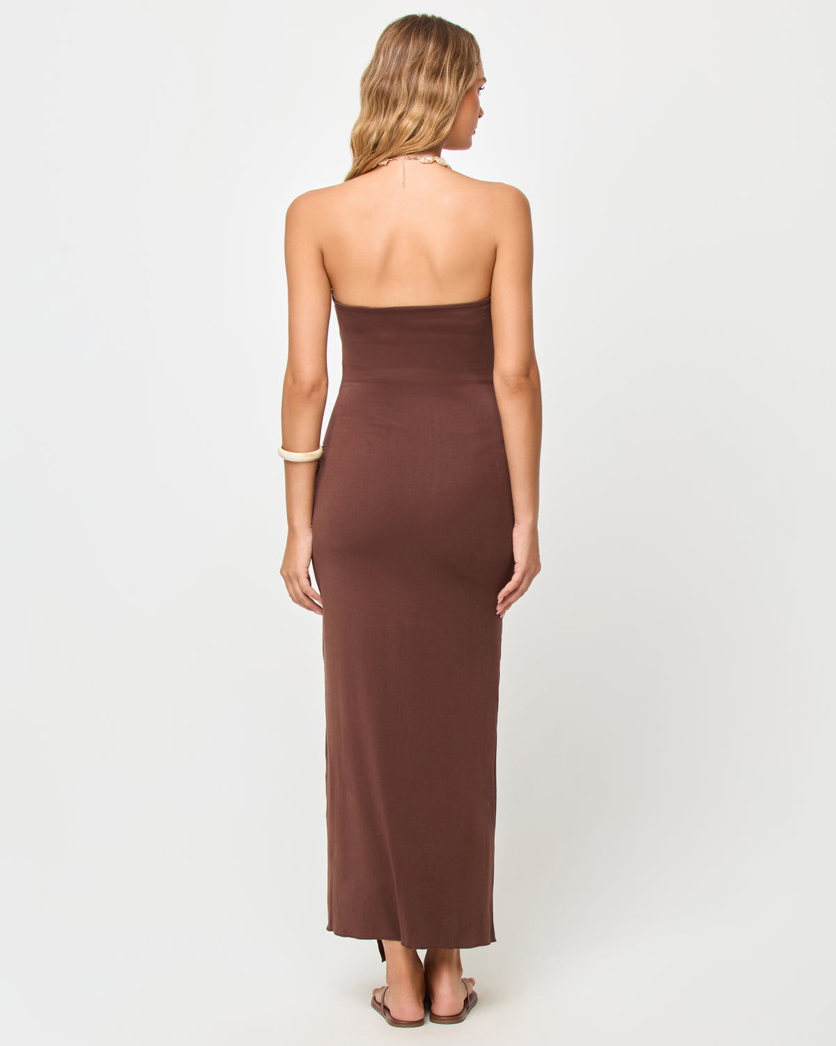 Noah Dress - Espresso LSPACE Noah Dress in espresso, back view on model.
