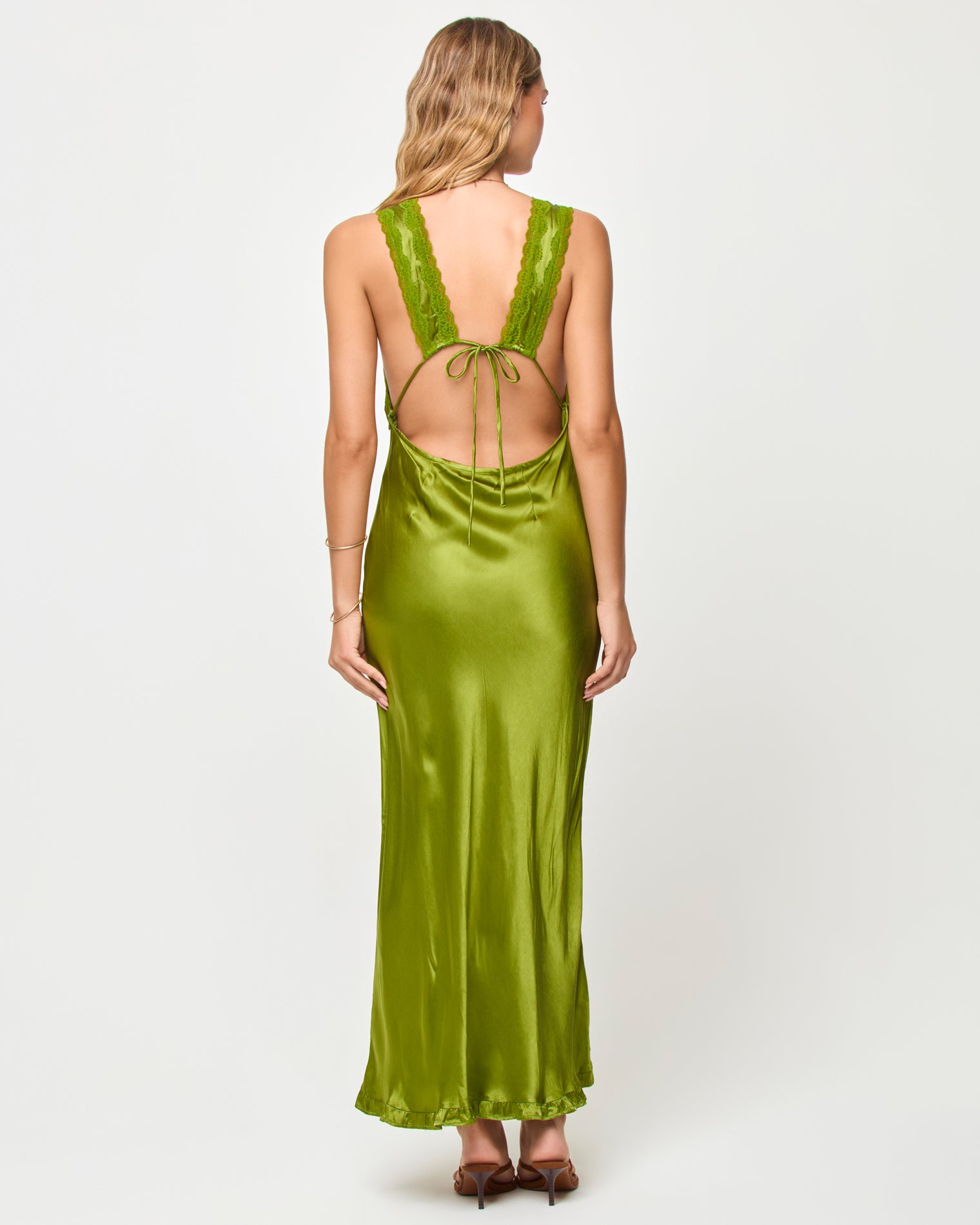 x The Salty Blonde Eyes On You Maxi - Verdant Back view of model wearing the LSPACE x The Salty Blonde Eyes On You Maxi in verdant.