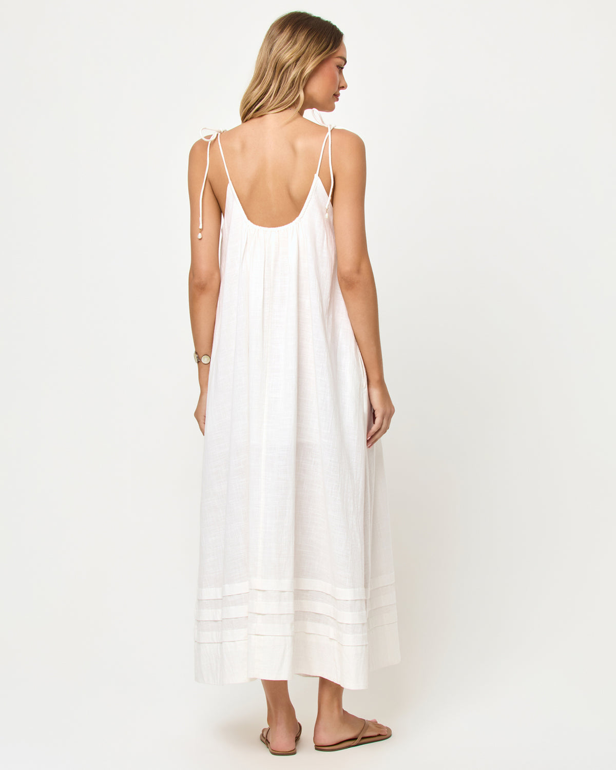 Sunset Stroll Maxi - Cream LSPACE Sunset Stroll Maxi in cream, back view on model showing open back.