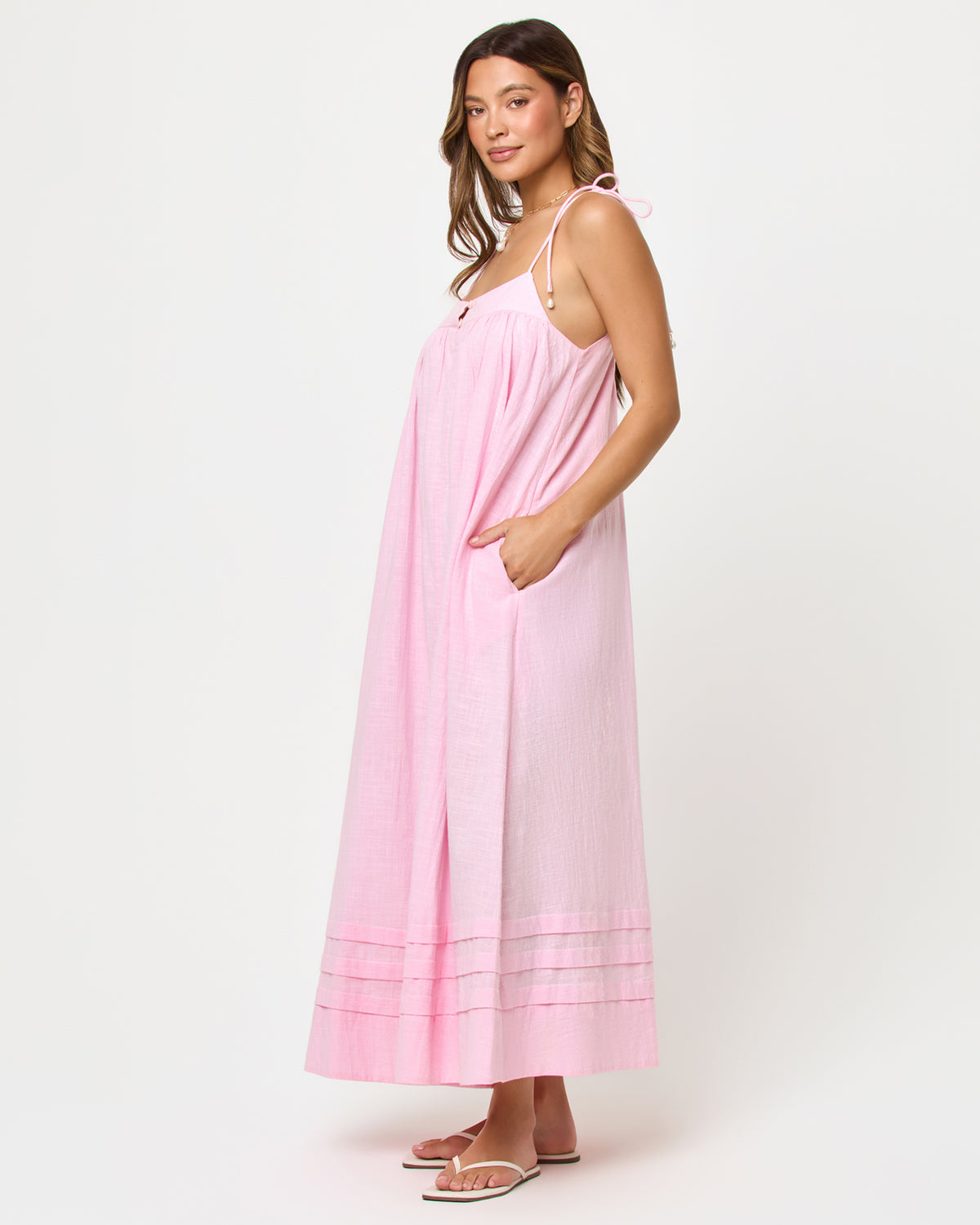 Sunset Stroll Maxi - Rosewater LSPACE Sunset Stroll Maxi in rosewater, three-quarter view on model.
