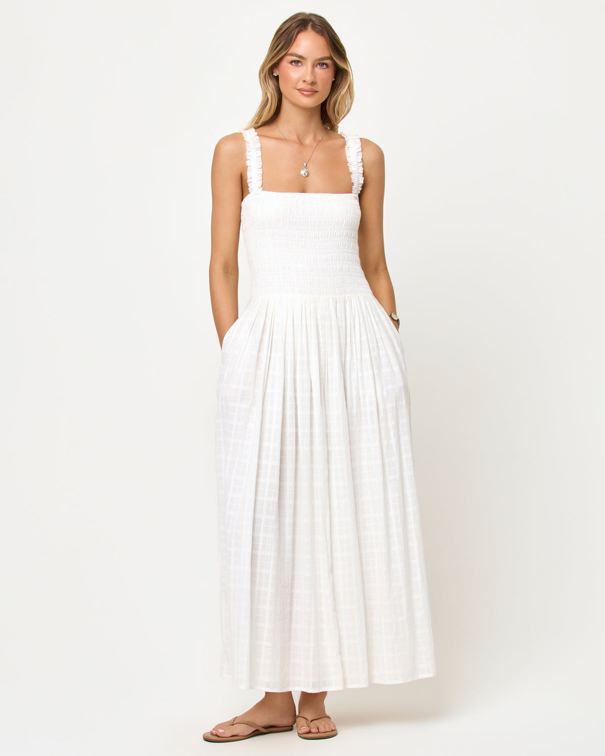 Wren Maxi - Cream LSPACE Wren Maxi in cream, front view on model.