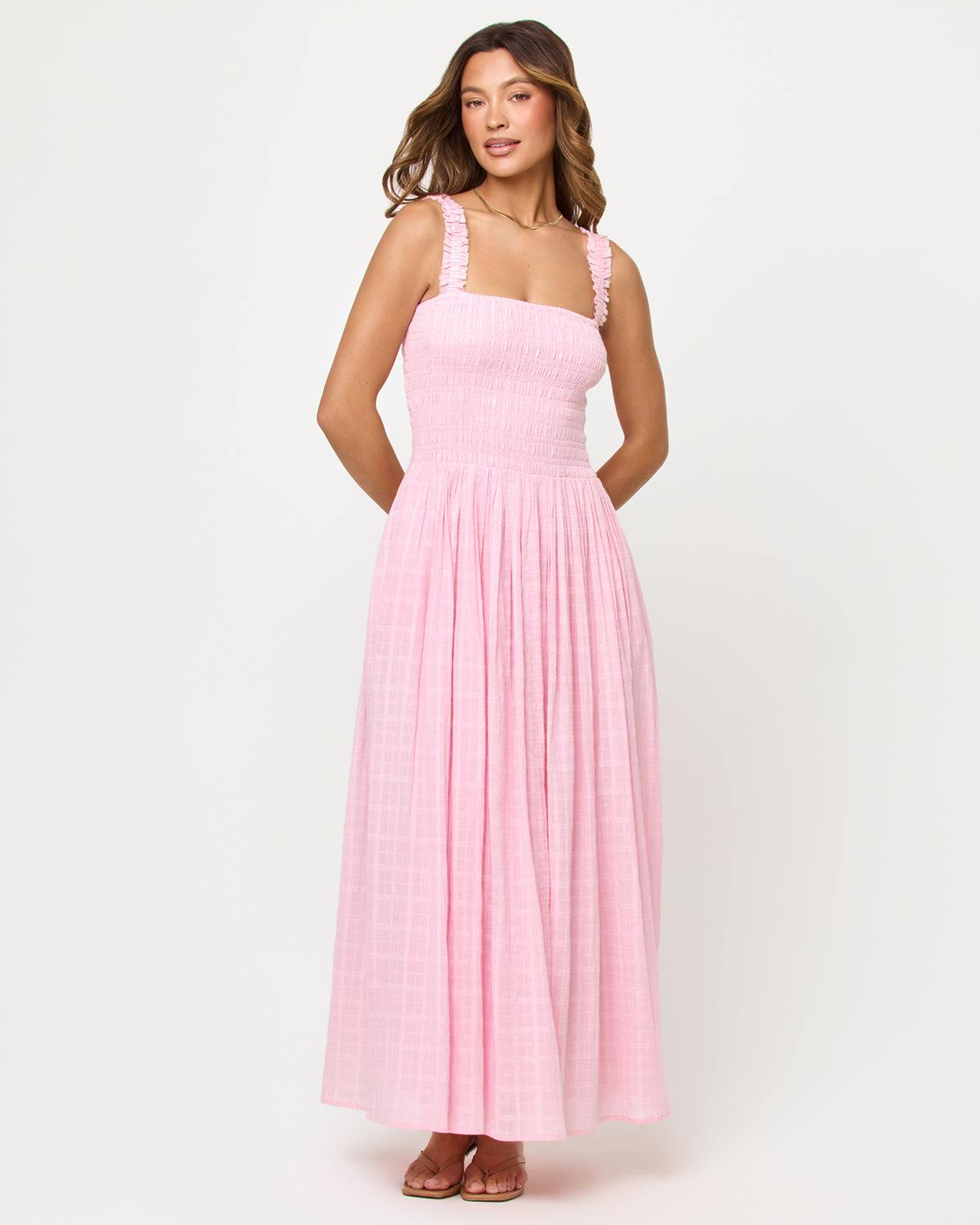 Wren Maxi - Rosewater LSPACE Wren Maxi in rosewater, front view on model.