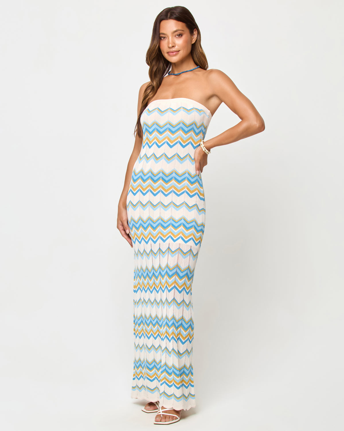Hallie Maxi - Gold Coast LSPACE Hallie Maxi in Gold Coast stripe, back view on model.