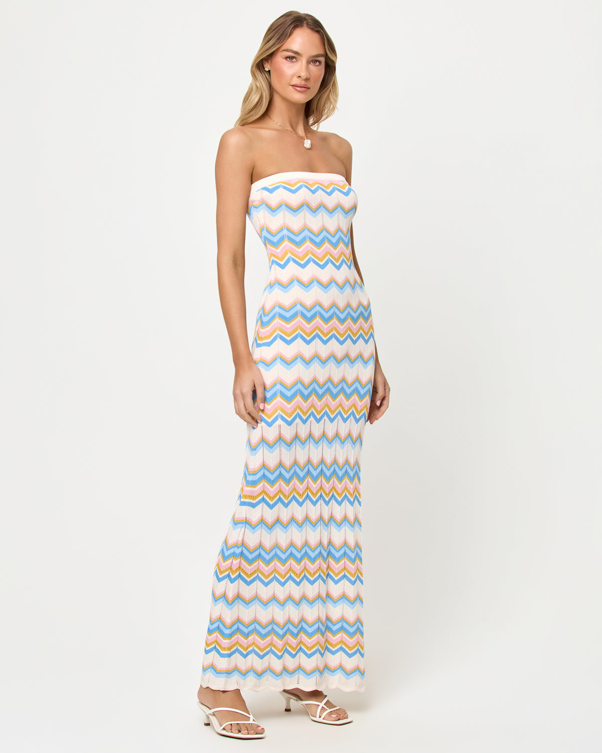 Hallie Maxi - Gold Coast LSPACE Hallie Maxi in Gold Coast stripe, three-quarter view on model.