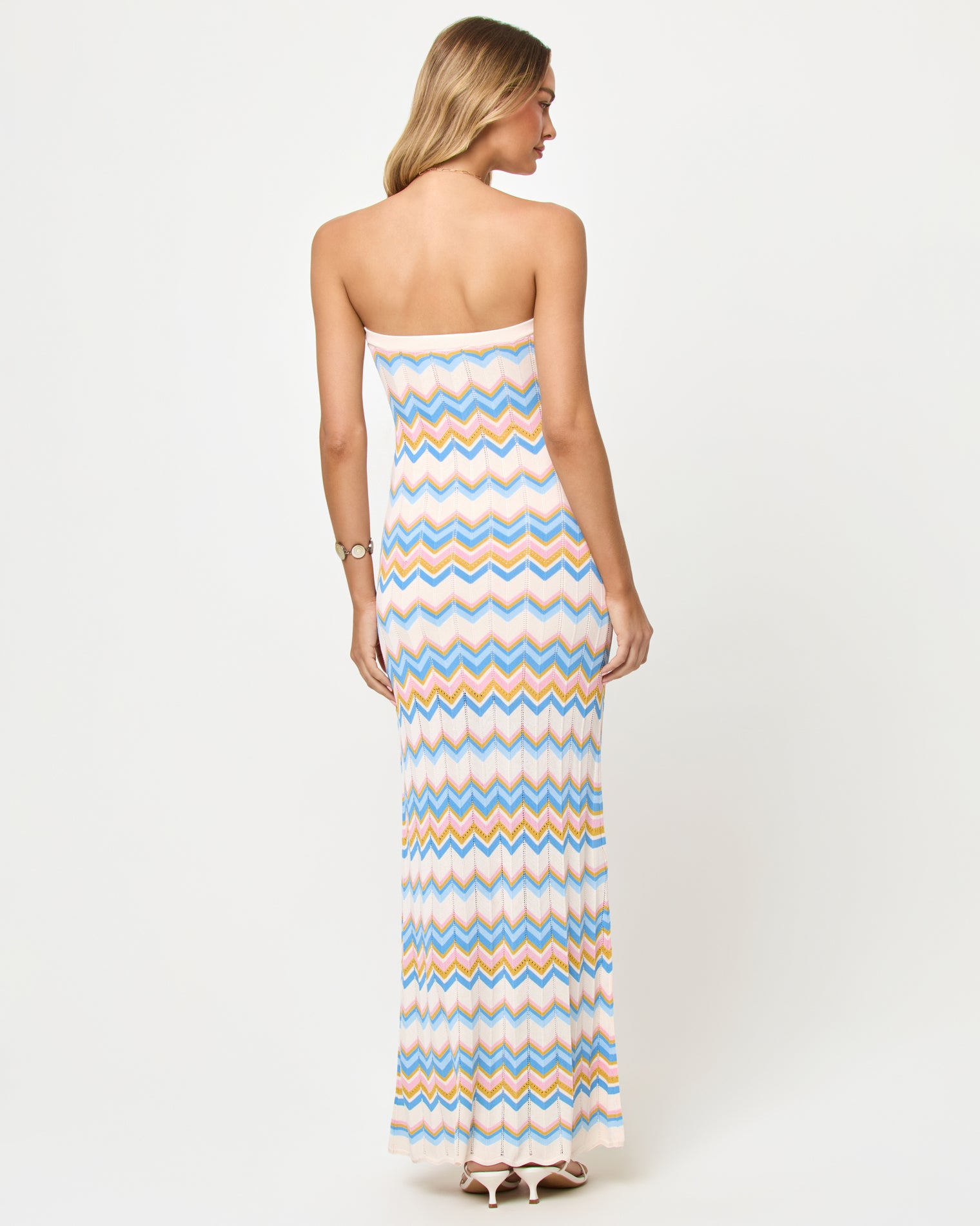 Hallie Maxi - Gold Coast LSPACE Hallie Maxi in Gold Coast stripe, back view on model.
