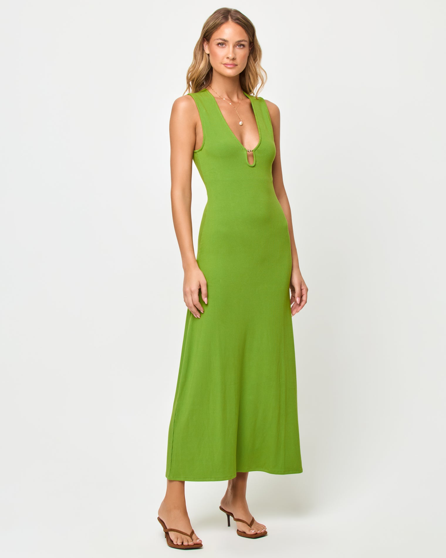 Yuki Maxi Dress - Verdant LSPACE Yuki maxi dress in Verdant, front view on model.