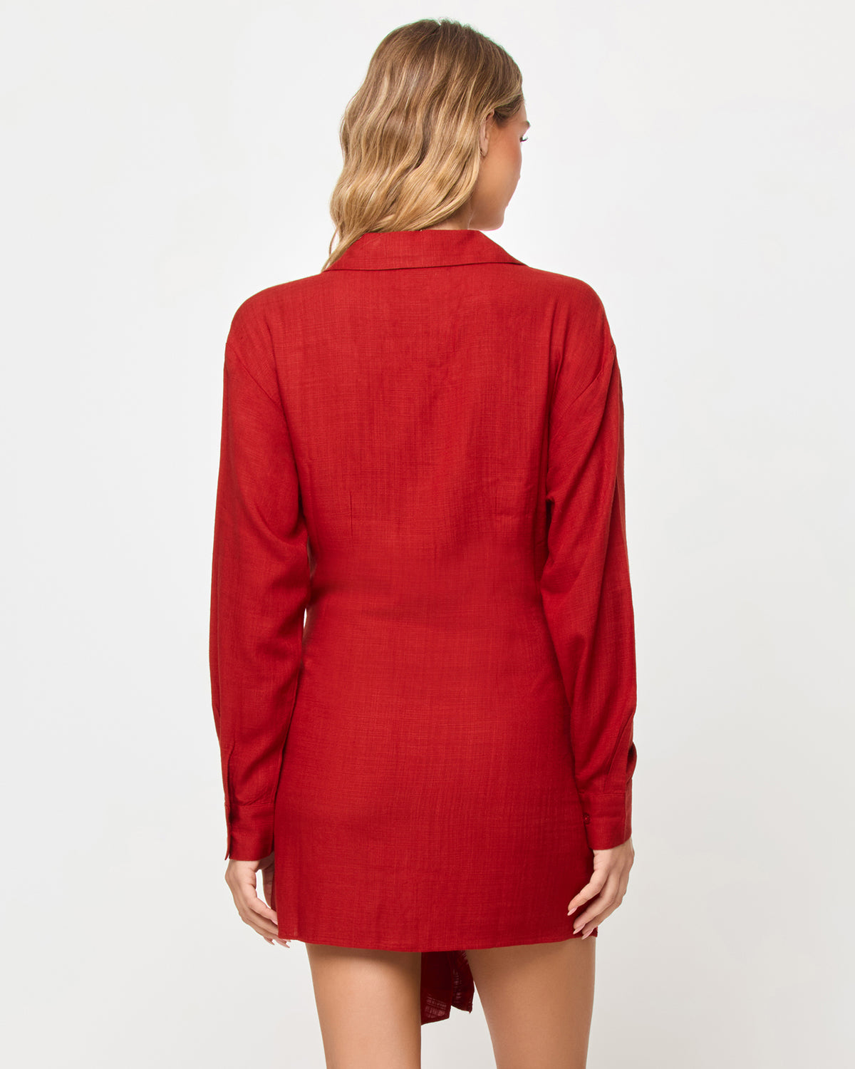 Vera Mini - Redwood LSPACE Vera mini dress in redwood, back view on model.