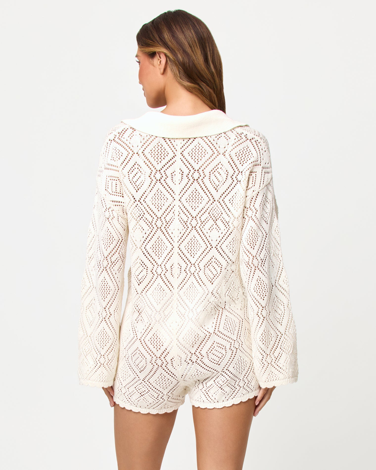 x The Salty Blonde Golden Daze Romper - Cream Back view of model wearing the LSPACE x The Salty Blonde Golden Daze Romper in cream.