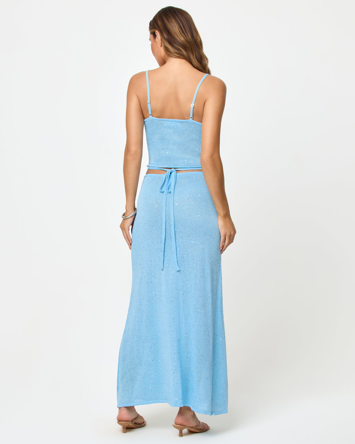 Last Light Skirt - Sky Blue LSPACE Last Light Top and Skirt, back view on model.