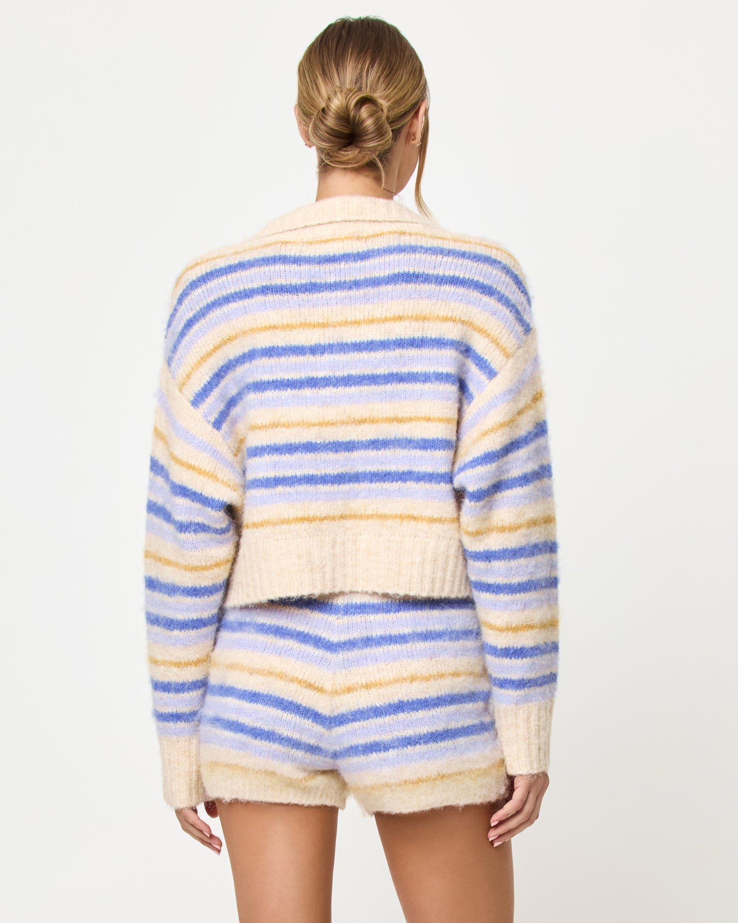 Montauk Short - Seaside Stripe LSPACE Montauk short and Rumi Cardigan in Seaside Stripe, back view on model.