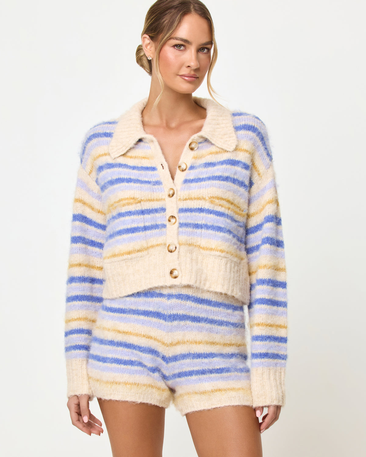 Rumi Sweater - Seaside Stripe Seaside Stripe | Badge:New Arrival_#B2AC88_#ffffff'
LSPACE Rumi sweater in seaside stripe, front view on model.