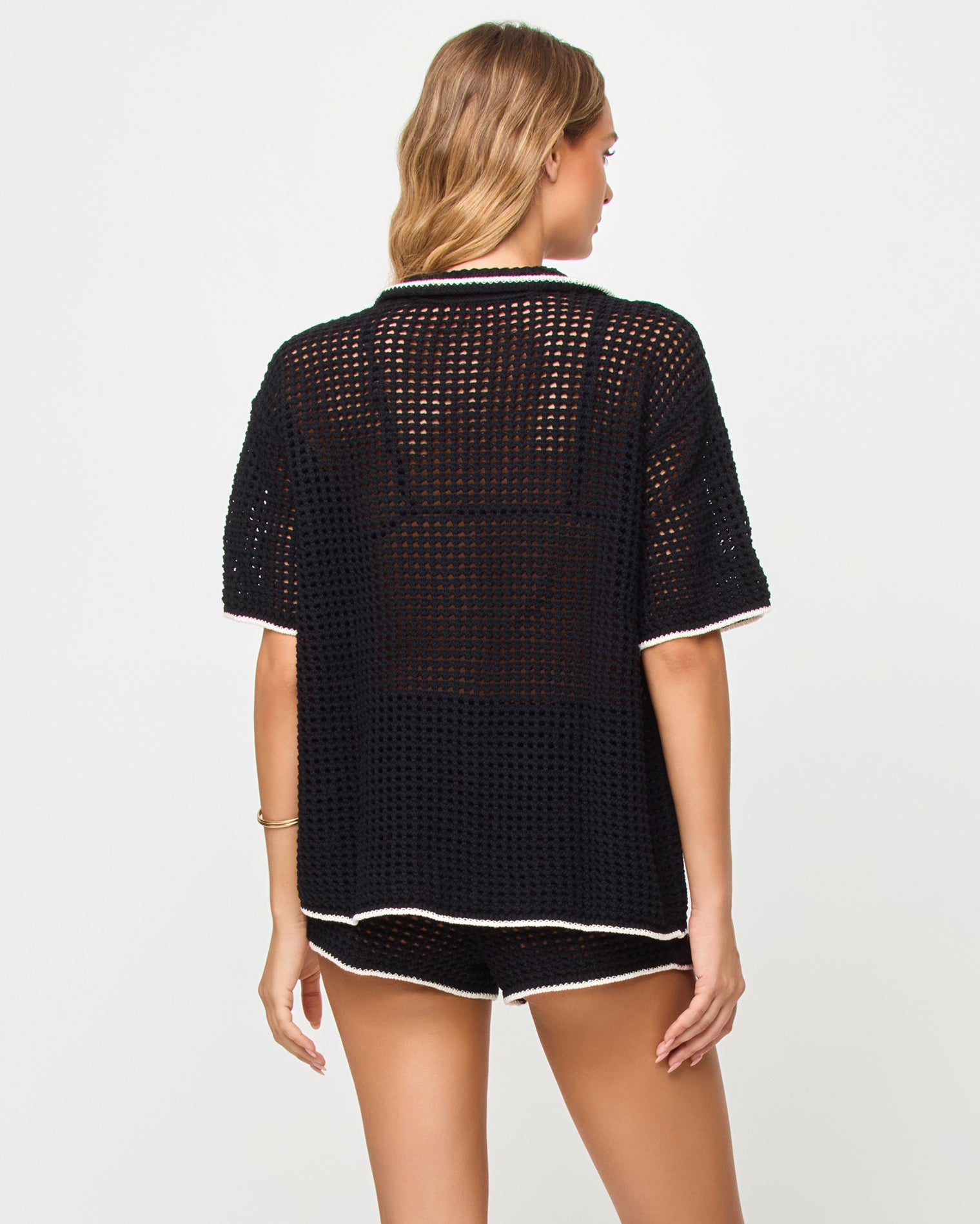 Scout Short - Black-Cream LSPACE Scout short in Black-Cream, back view on model.