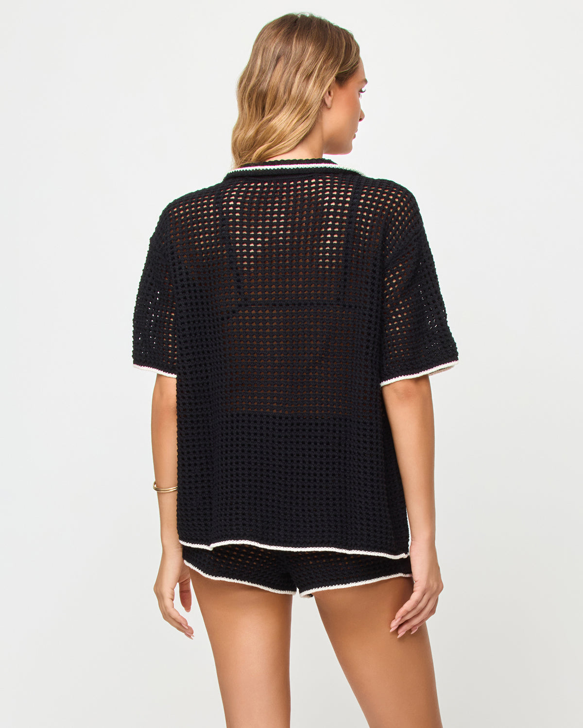 Scout Short - Black-Cream LSPACE Scout short in Black-Cream, back view on model.
