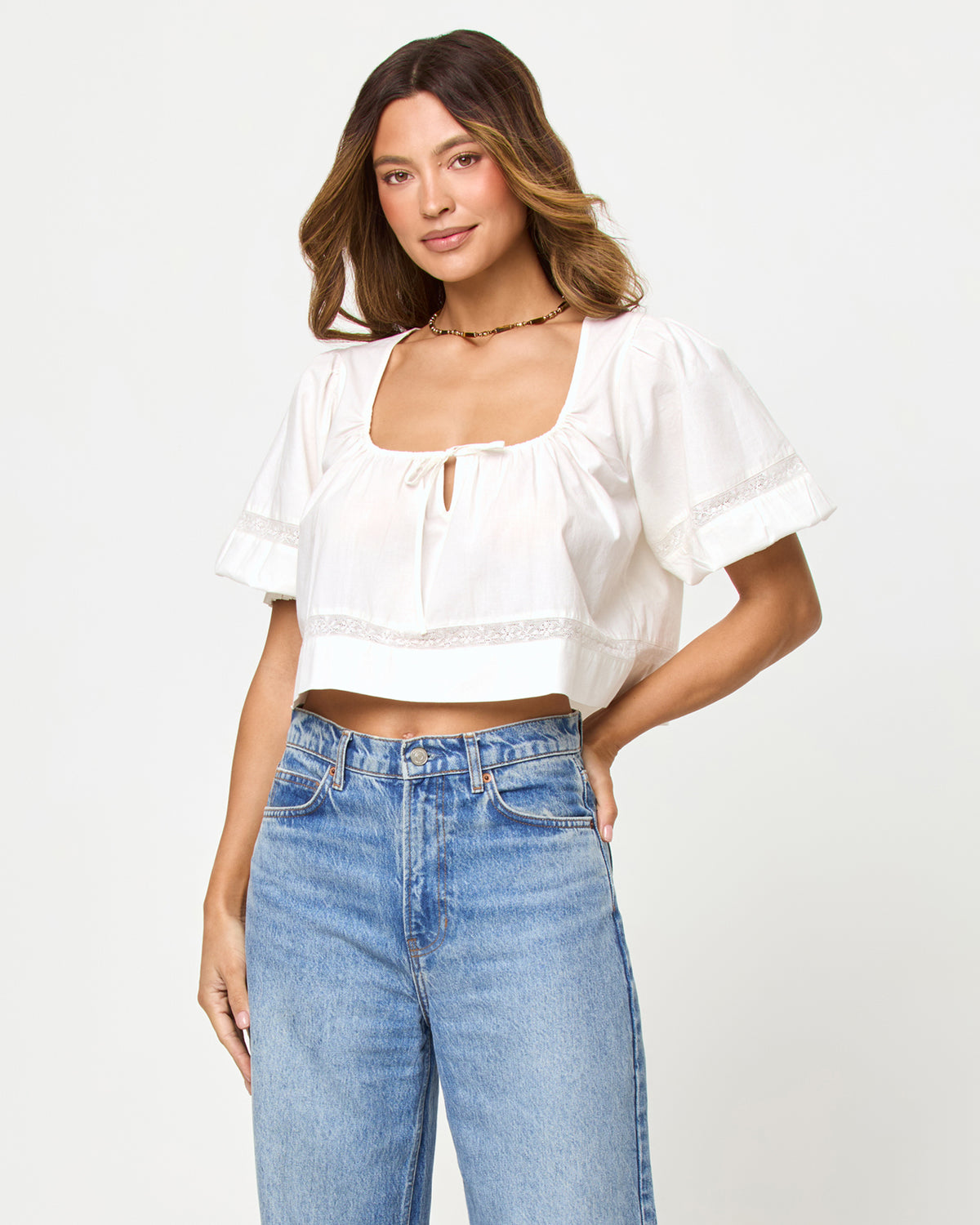 Lucie Top - Cream LSPACE Lucie top in Cream, front view on model.