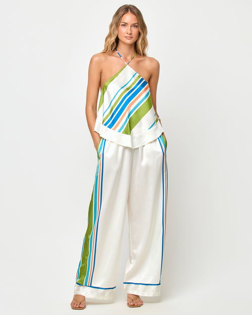 LSPACE Hollis top in Cancan Stripe print, front view on model.