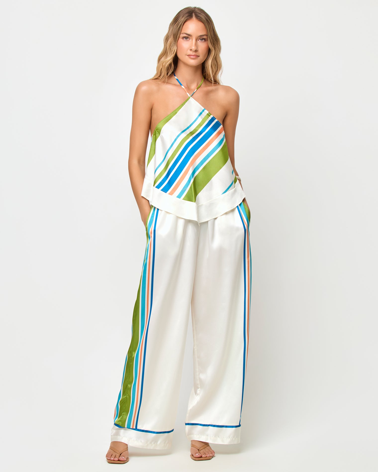 Hollis Top - Cancan Stripe LSPACE Hollis top in Cancan Stripe print, front view on model.