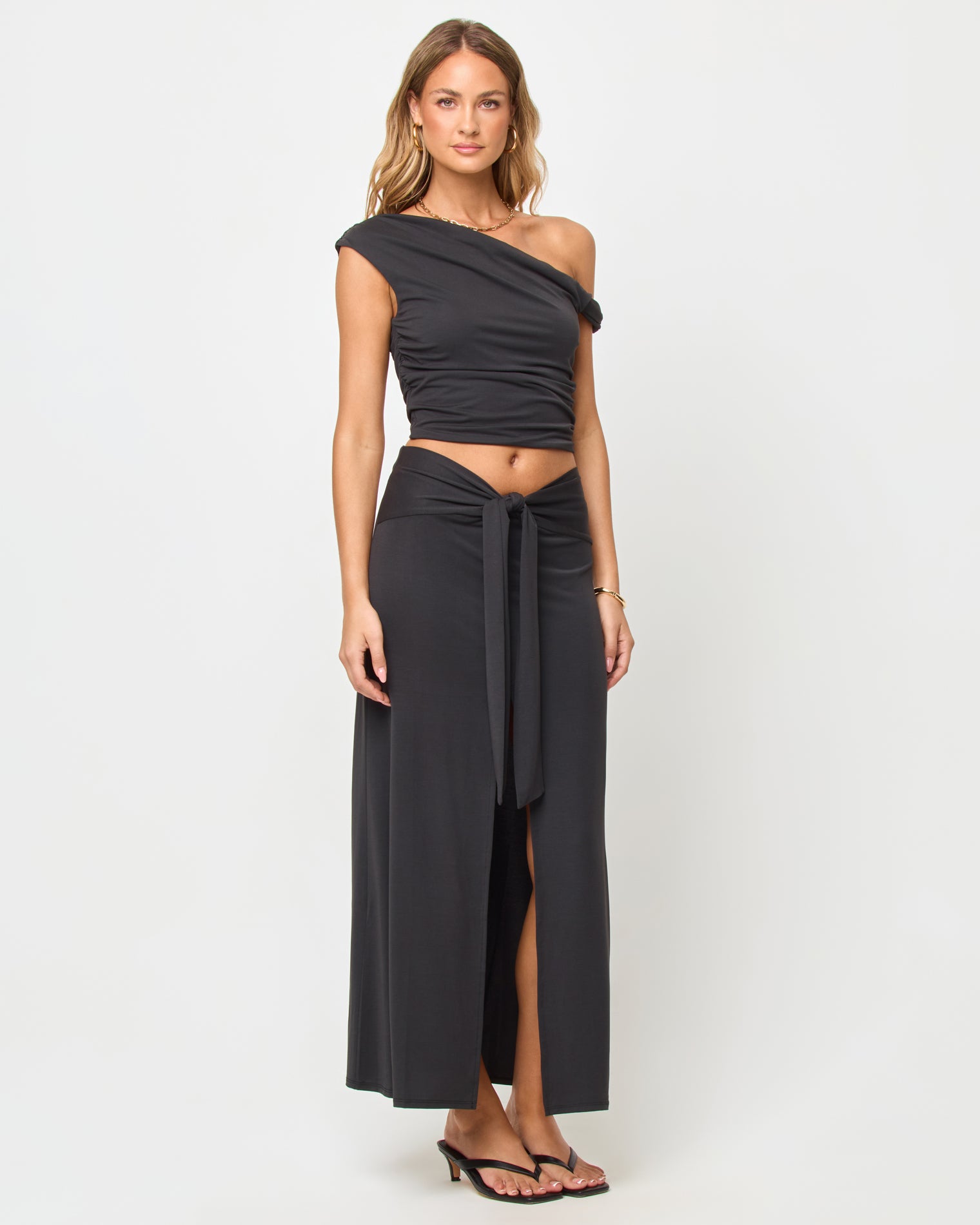 Moonlit Top - Black LSPACE Moonlit top in black, three-quarter view on model.