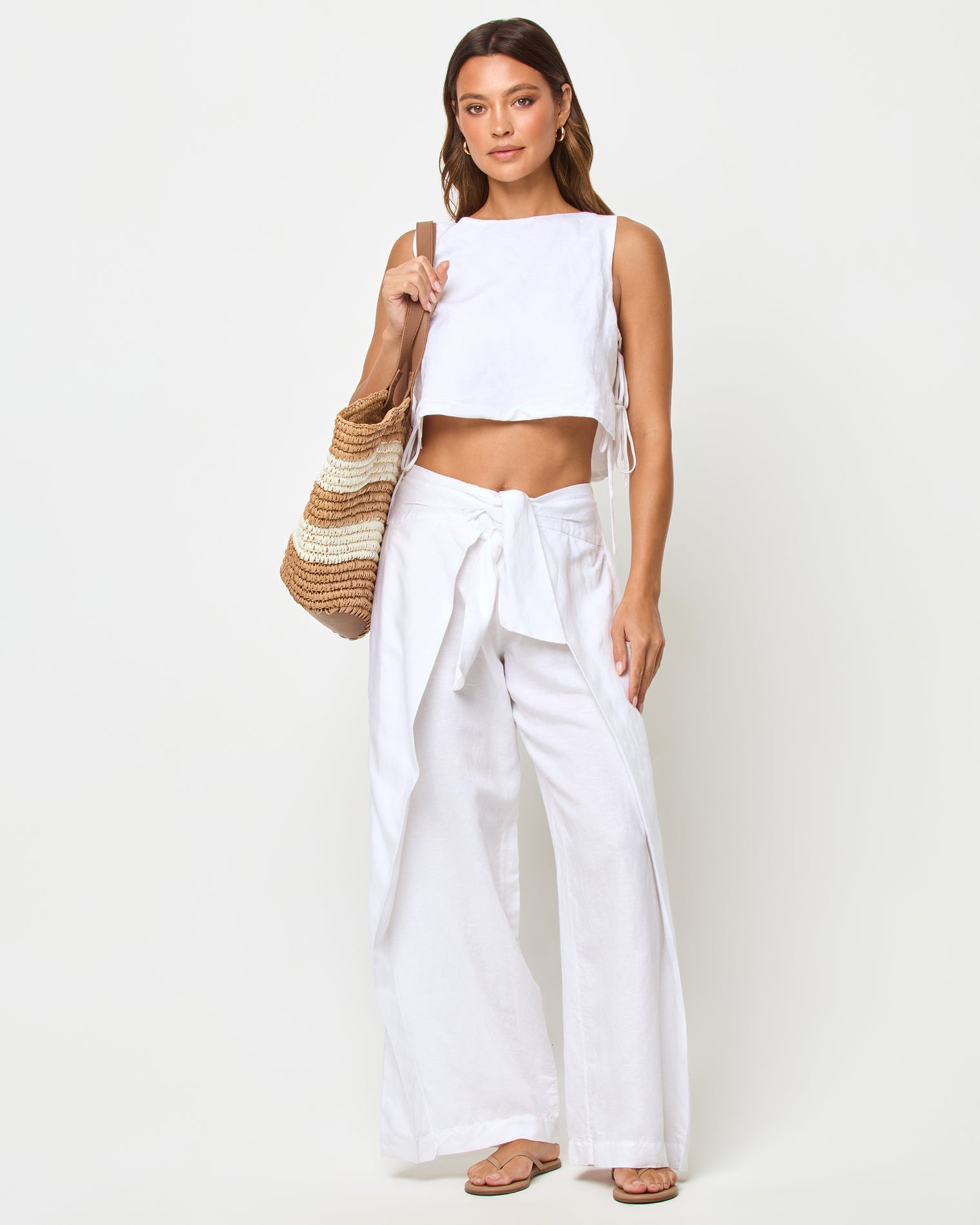 Rylee Top - White LSPACE Rylee pant in white, front view on model.